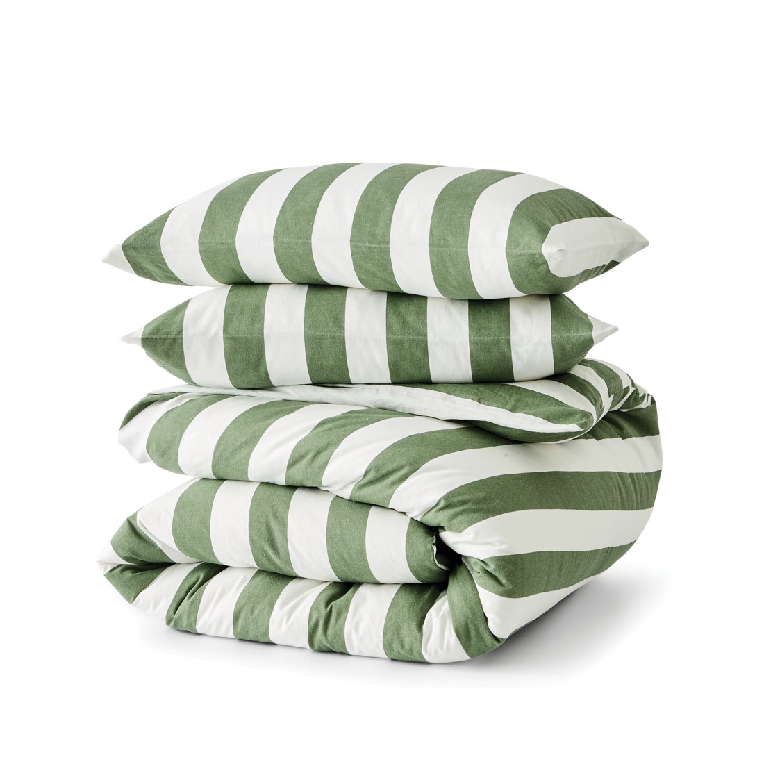 2 Stripe Linen Cotton Quilt Cover Set - Super King Bed, Forest, 2 of 3