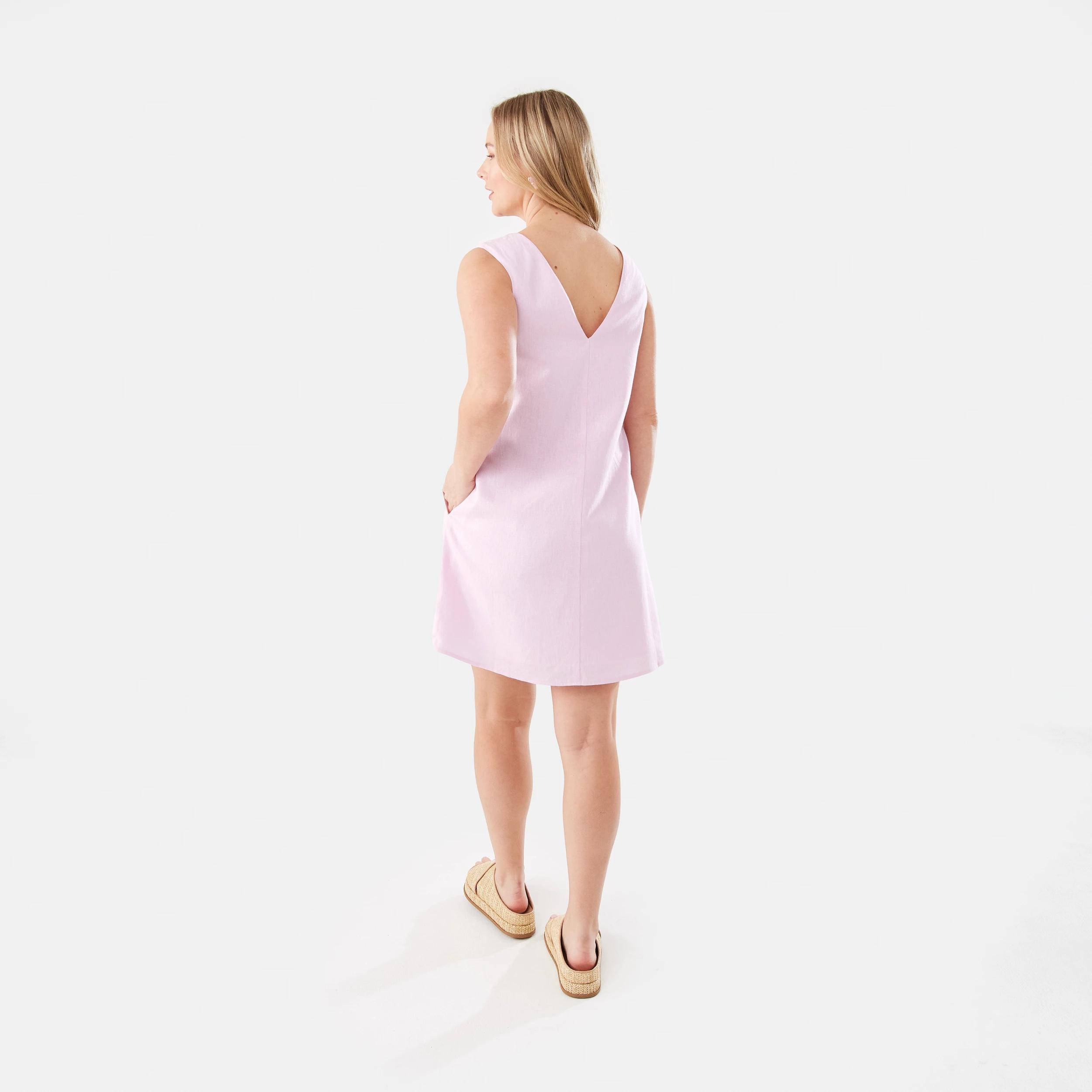 5 Sleeveless V-neck Linen Blend Button Mini Dress Chery Pink, 5 of 9