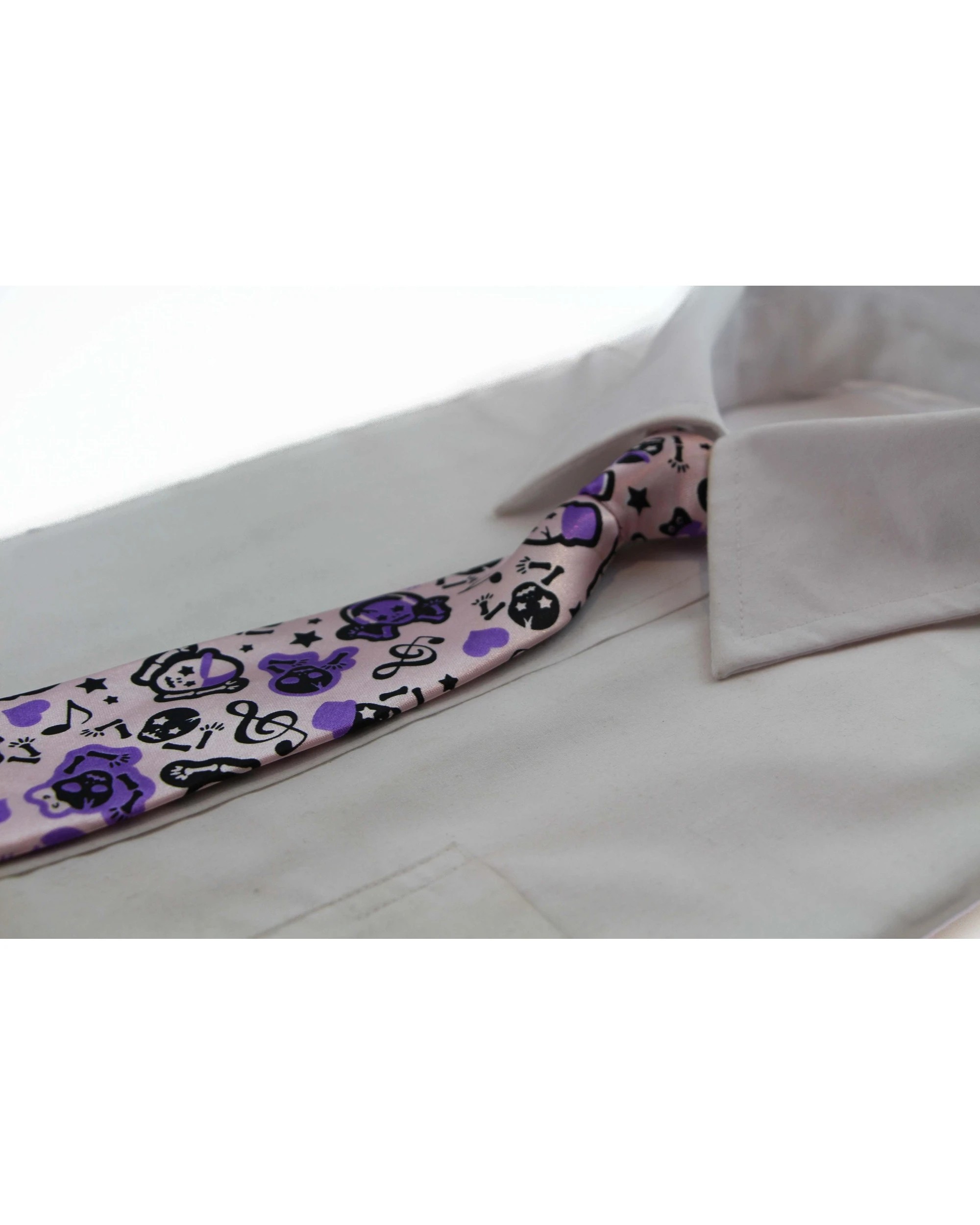 1 Zasel Kids Boys Pink & Purple Patterned Elastic Neck Tie - Musical Skeleton, 1 of 2