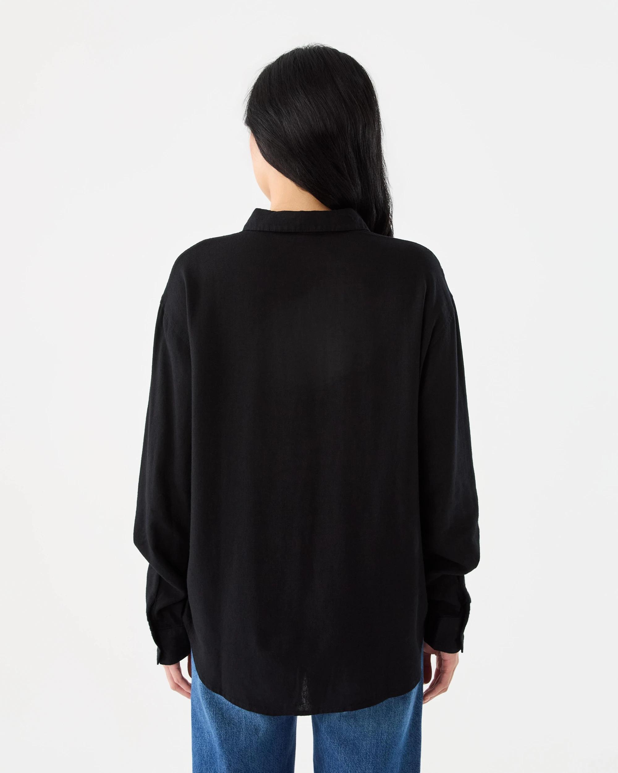 3 Long Sleeve Linen Blend Shirt Black, 3 of 7