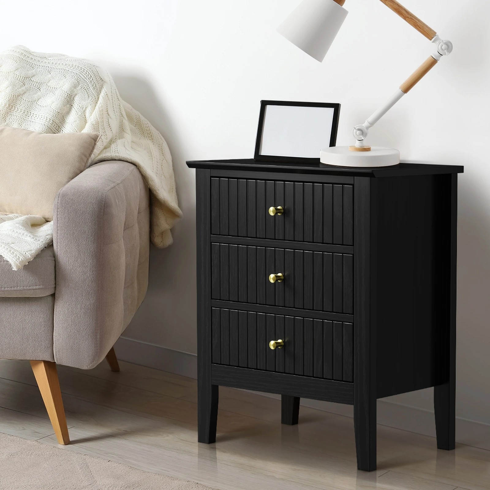 3 Oikiture Bedside Table 3 Drawers Side End Storage Furniture Nightstand
 - Black, 3 of 10