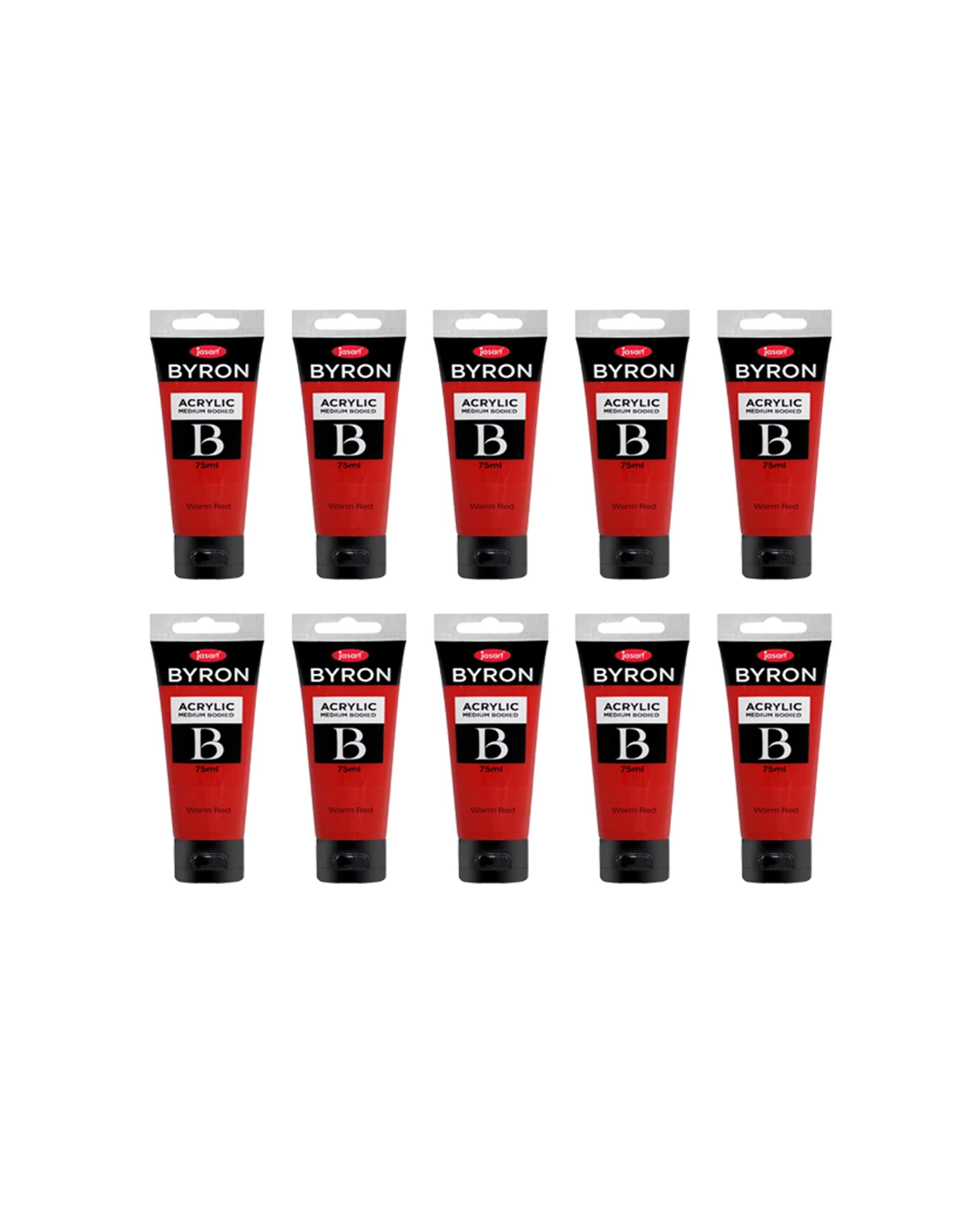 1 Jasart 10PK Byron Acrylic Paint Tube Art Craft Medium Bodied Non Toxic 75ml Warm - Red, 1 of 2