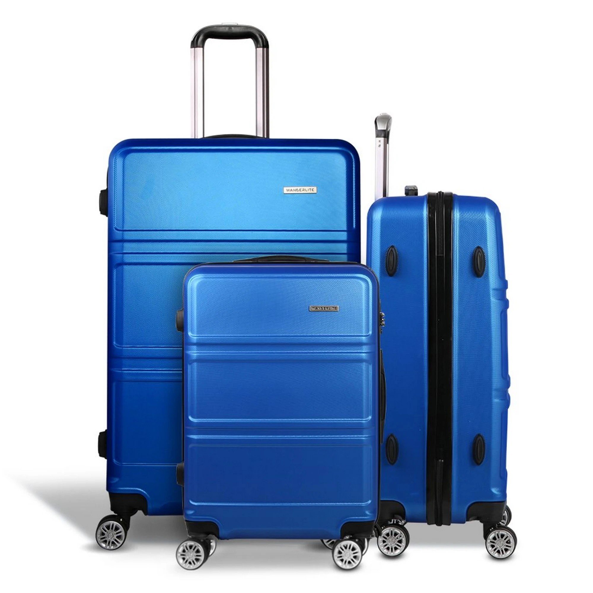 4 Wanderlite 3pc Luggage Trolley Set Suitcase Travel TSA Carry On Hard Case Lightweight - Blue, 4 of 8