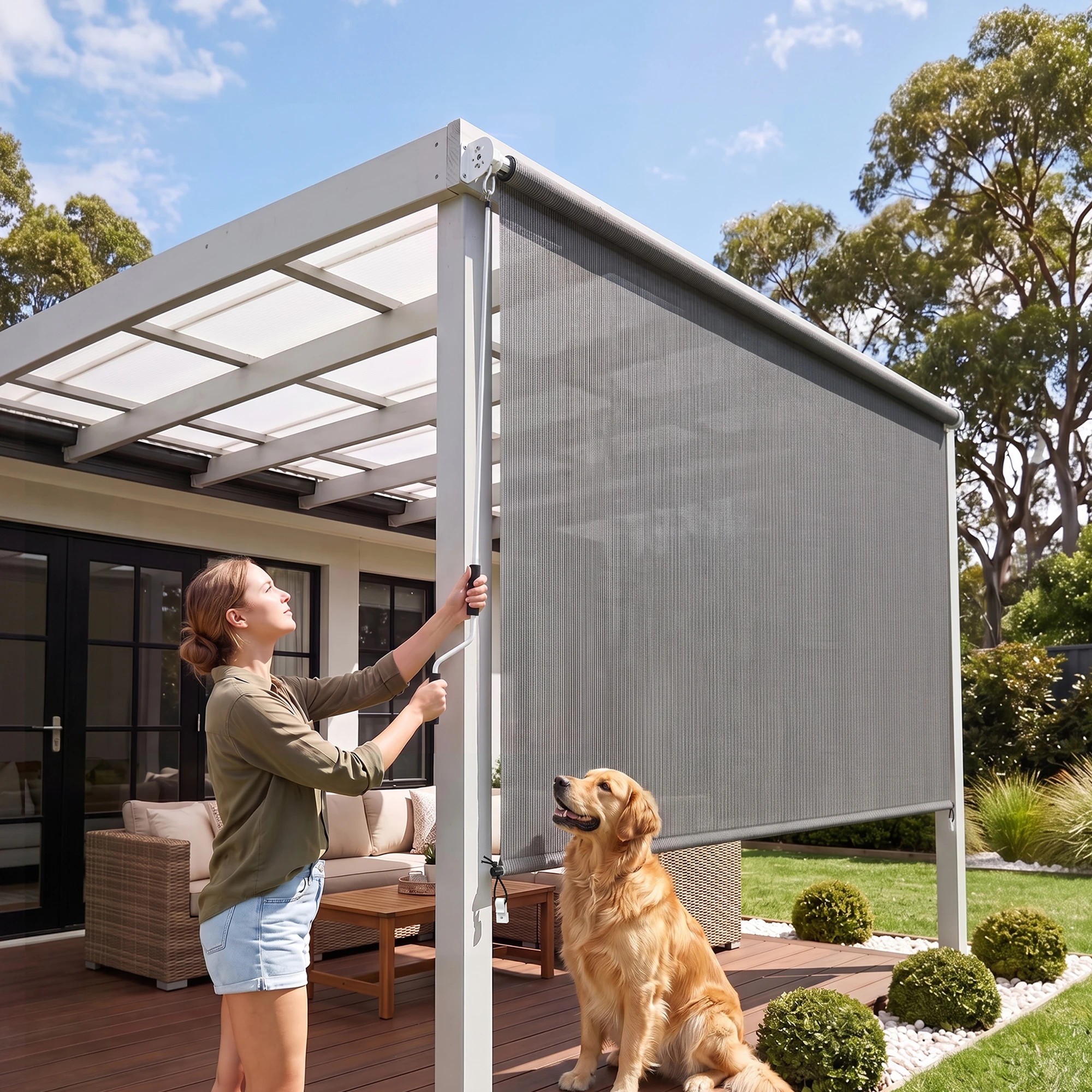 7 Instahut 3X2.5M HDPE Straight Drop Awning Outdoor Roller Blind Shade Screen - Grey, 7 of 8