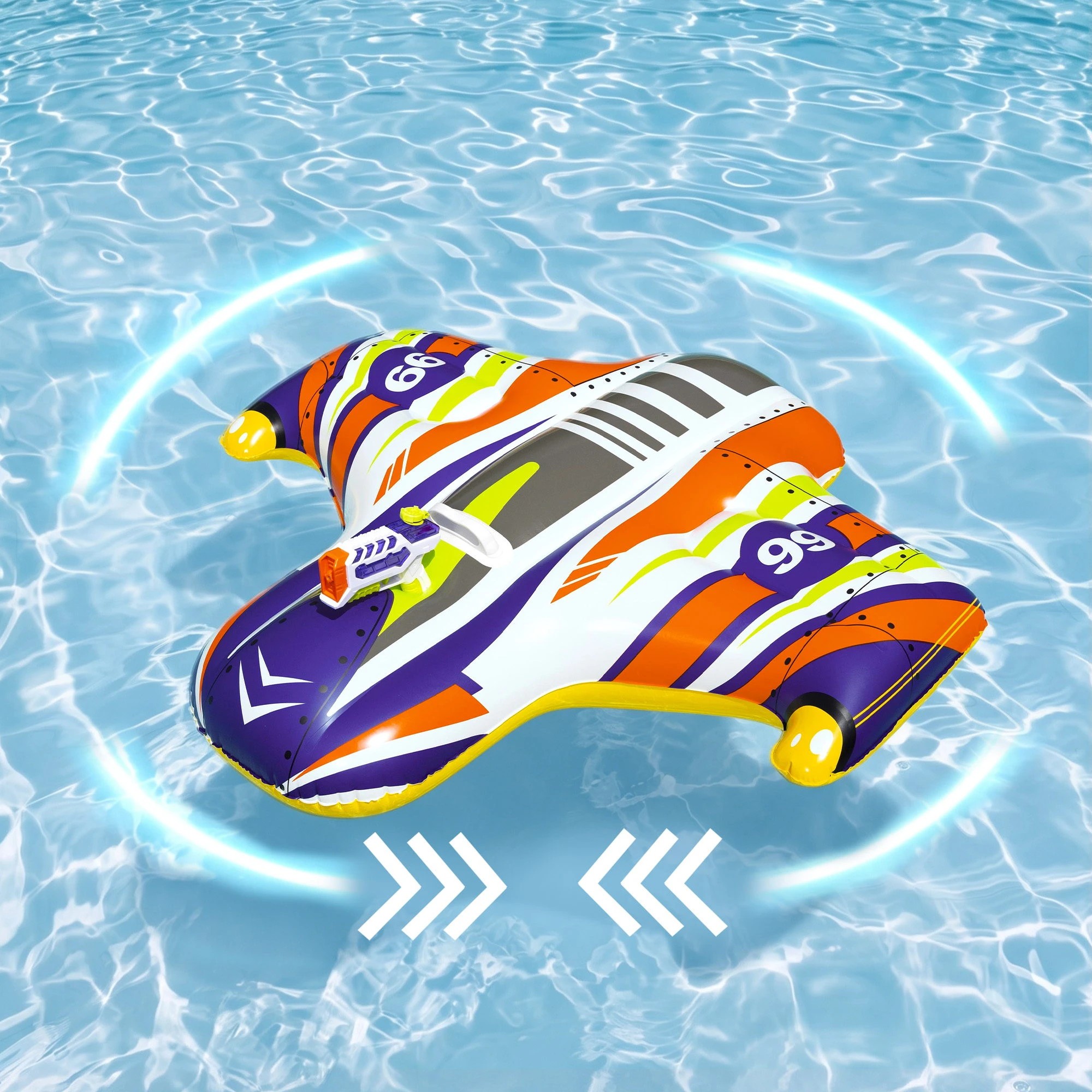 5 Bestway Spaceship Ride-On Pool Float Toy with Spray Gun 45kg Capacity Inflatable Water Cruiser - Multi, 5 of 7