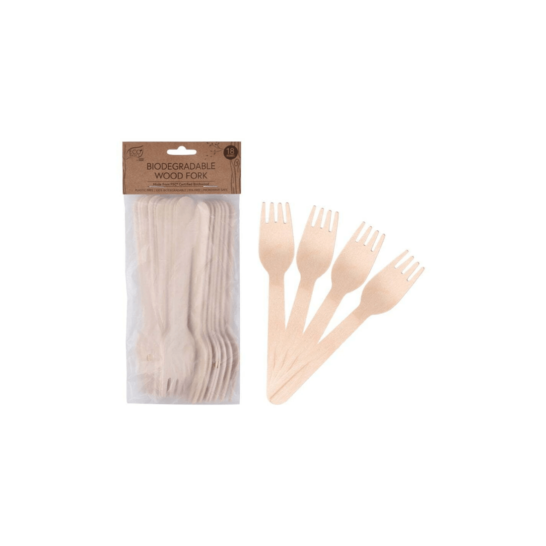 1 18pc Eco Basics 16.5cm Biodegradable Birchwood Fork Disposable Cutlery Untensil
 - Natural, 1 of 5