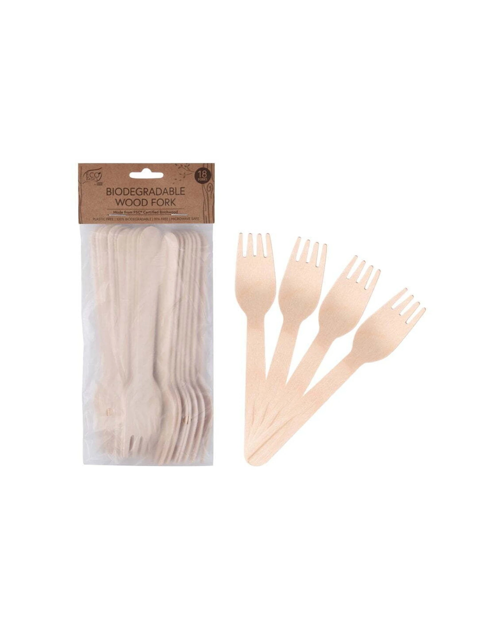 1 18pc Eco Basics 16.5cm Biodegradable Birchwood Fork Disposable Cutlery Untensil
 - Natural, 1 of 5