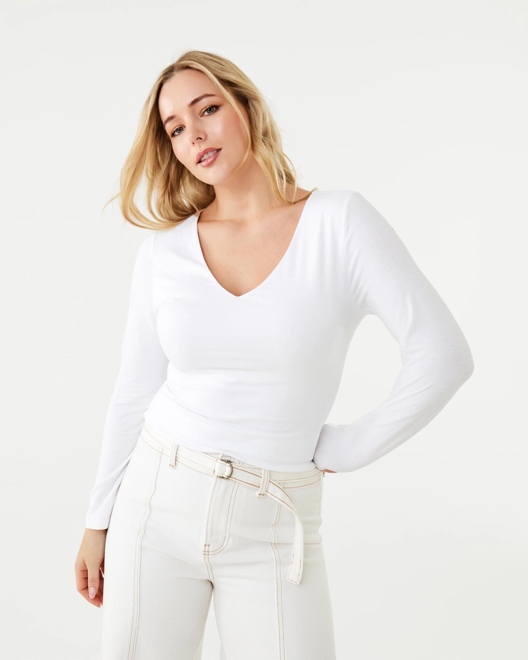 1 Long Sleeve V-Neck Top White, 1 of 7