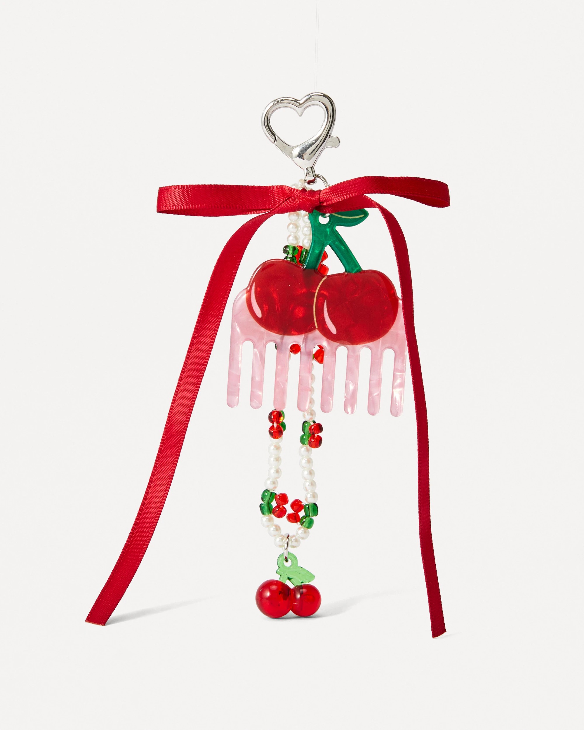 2 Cherry Comb Charm Keyring - Red, Pink, Silver Tone, 2 of 4