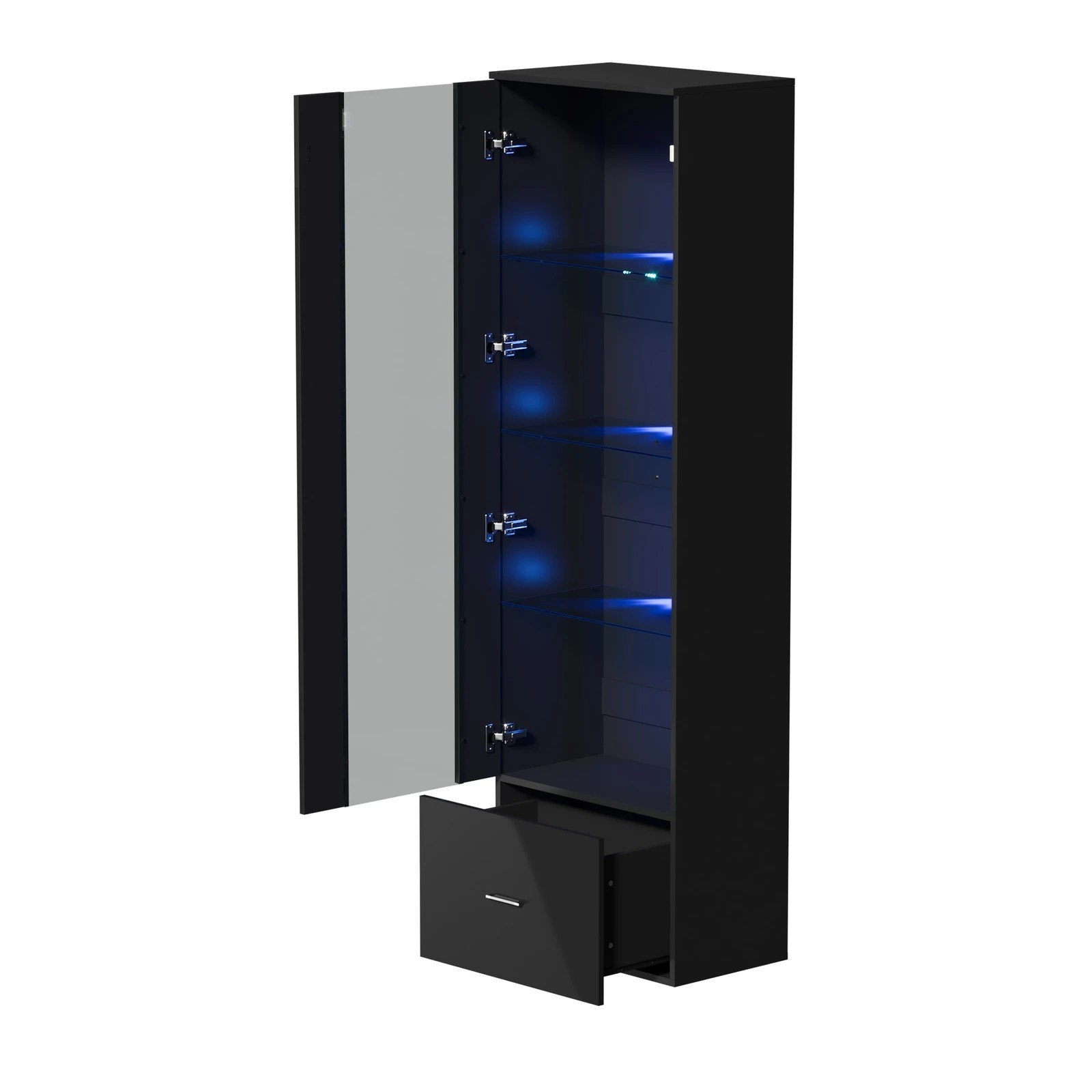 7 Oikiture Display Cabinet Buffet Sideboard LED Light Cupboard- Black, 7 of 10