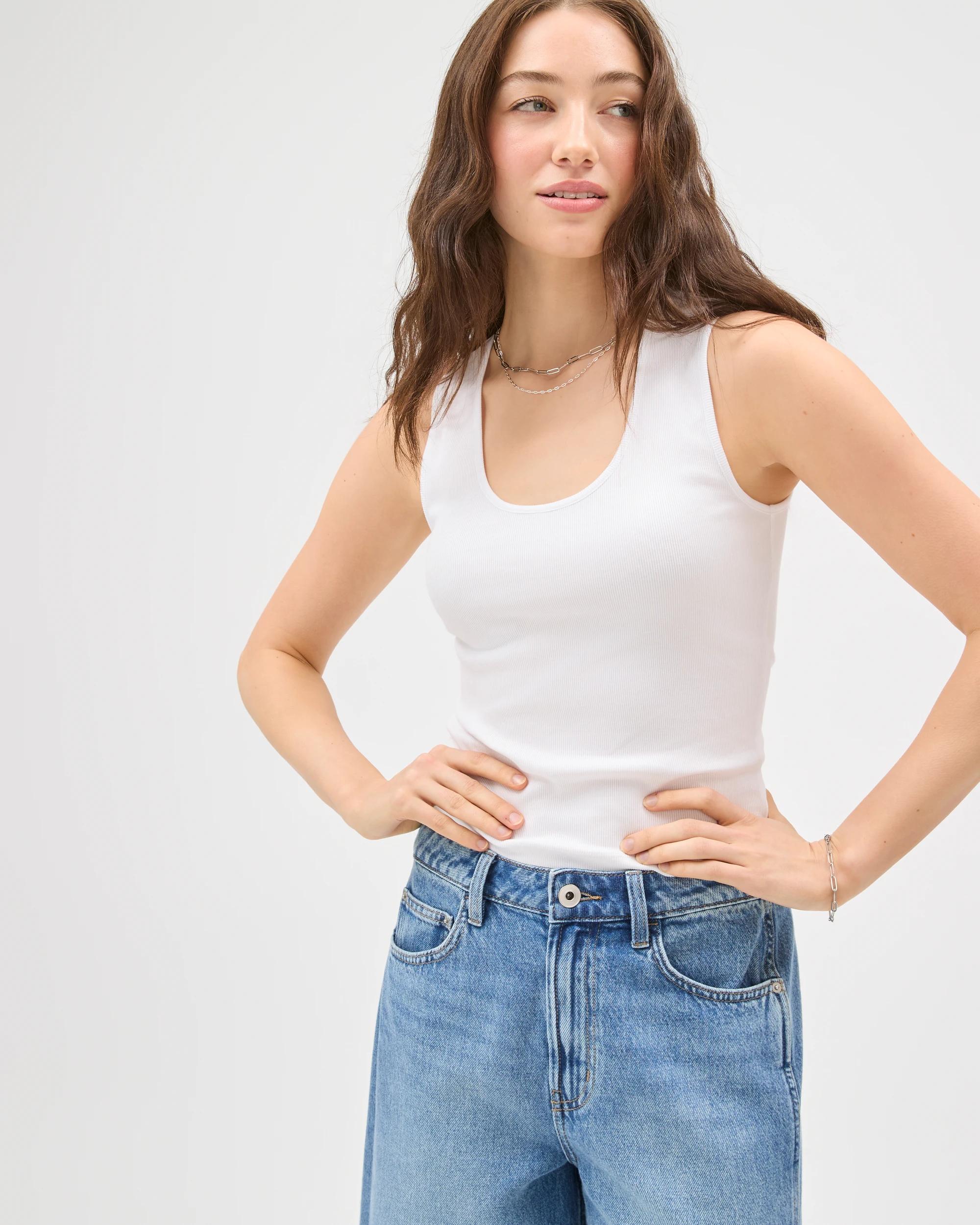 3 Lily Loves Australian Cotton Blend Scoop Neck Ribbed Tank Top WHITE, 3 of 7