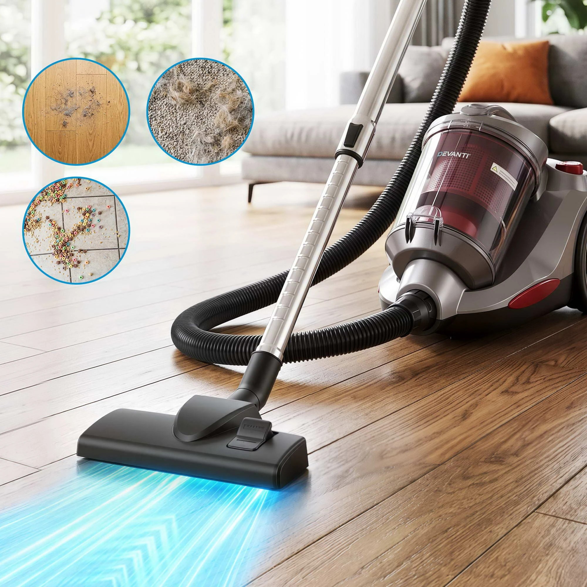 5 Devanti Vacuum Cleaner Bagless Canister 2000W 25kPa Powerful Suction 4L - Red, 5 of 9
