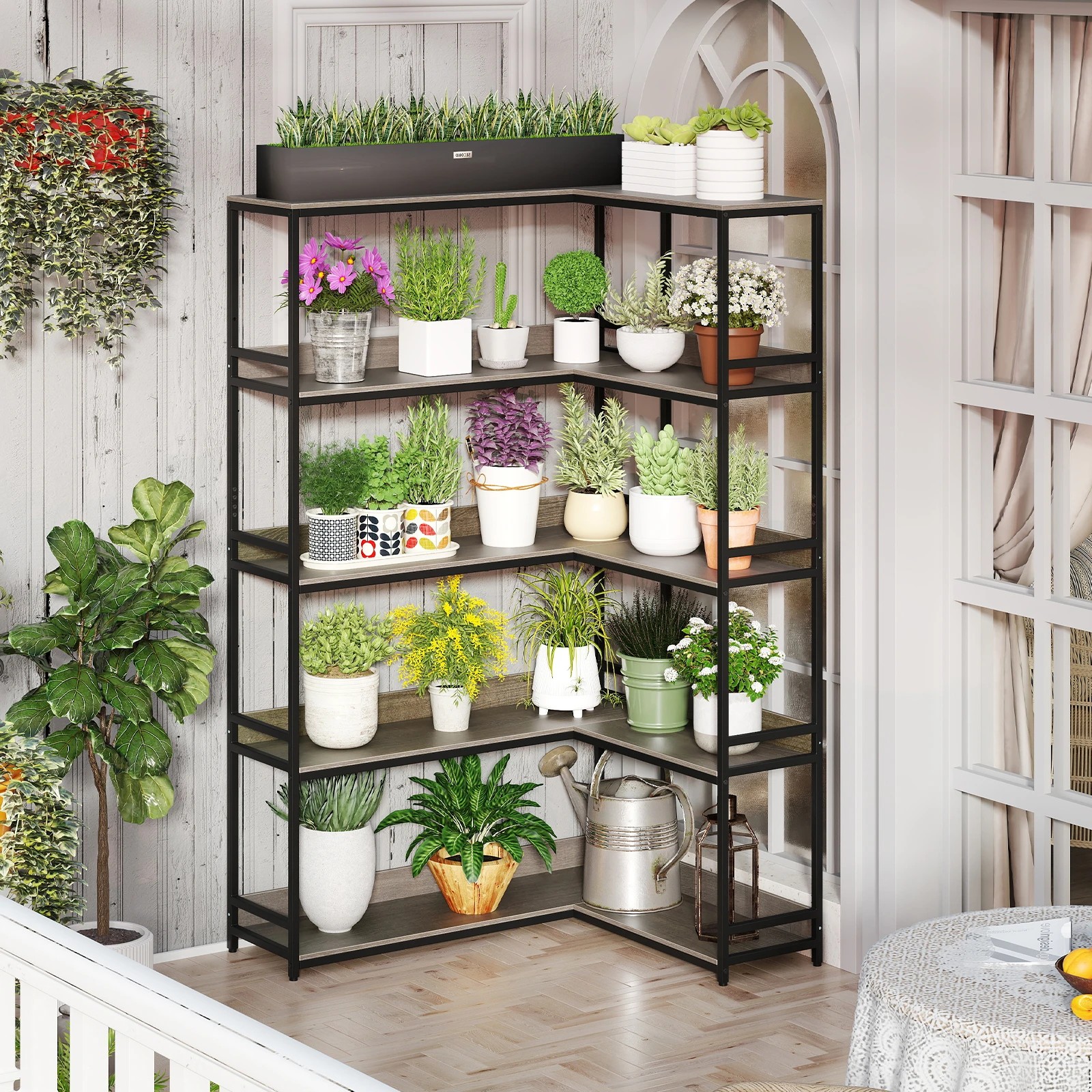 5 Costway 180CM Corner Bookshelf 5-Tier L-Shaped Utility Shelves Metal Frame Bookcase, 5 of 5