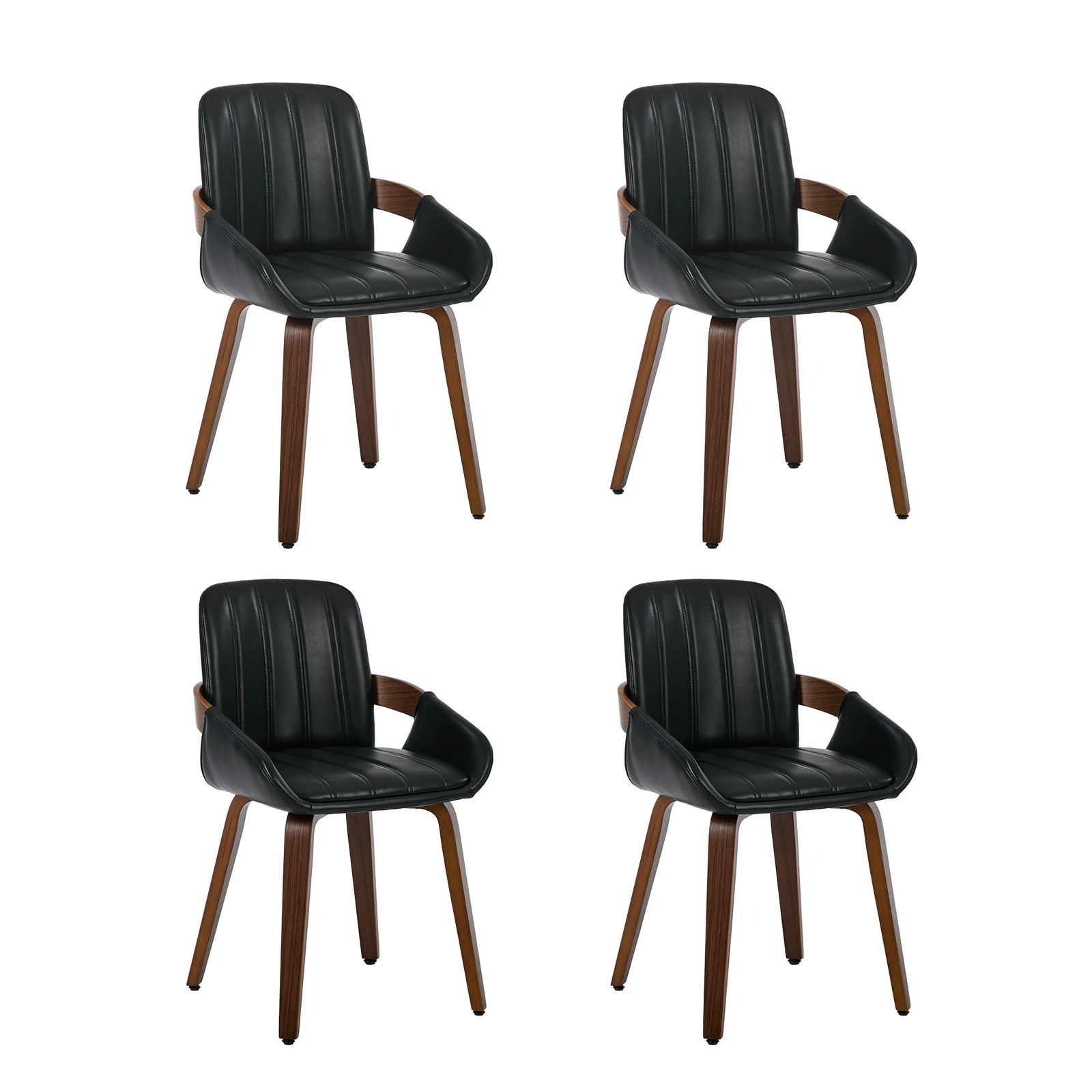 9 Oikiture 5PCS Dining Table Set 100cm Round Table 4 Faux Leather Dining Chairs - Black, 9 of 9