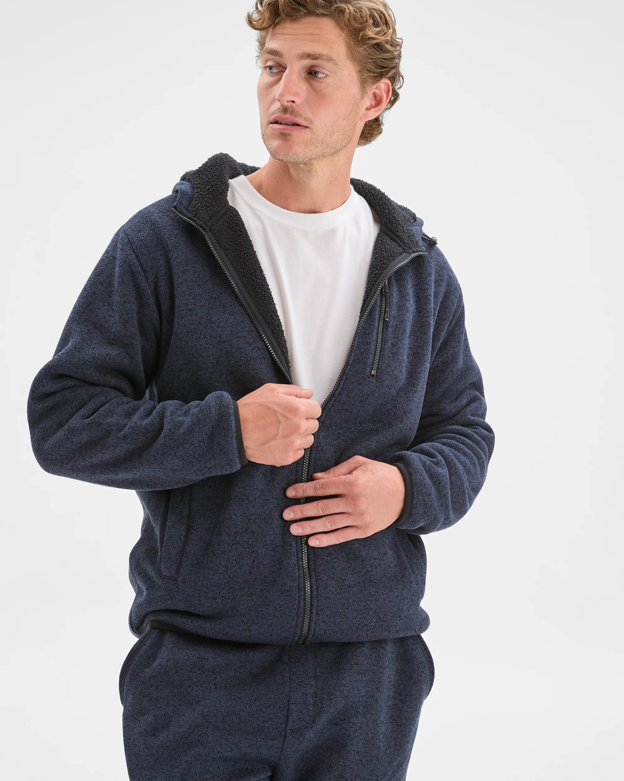 3 Target Man Teddy Lined Zip Through Fleece Hoodie NAVY MARLE, 3 of 7