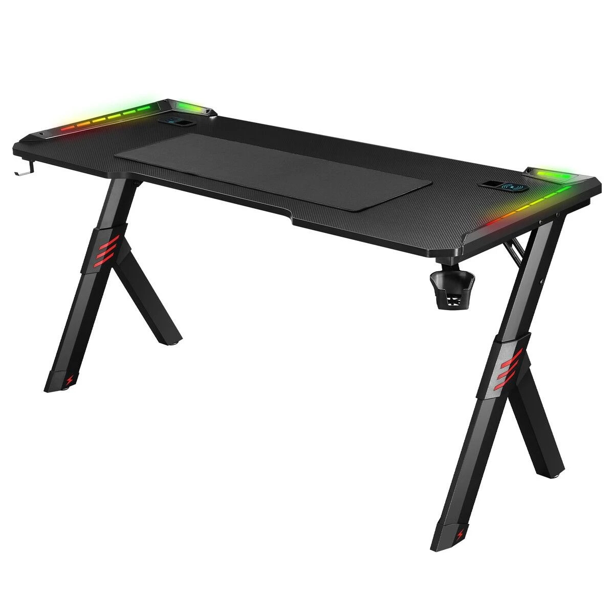 1 Ausway Gaming Desk Computer Office Racer Table 140CM RGB LED Carbon Fiber, 1 of 4