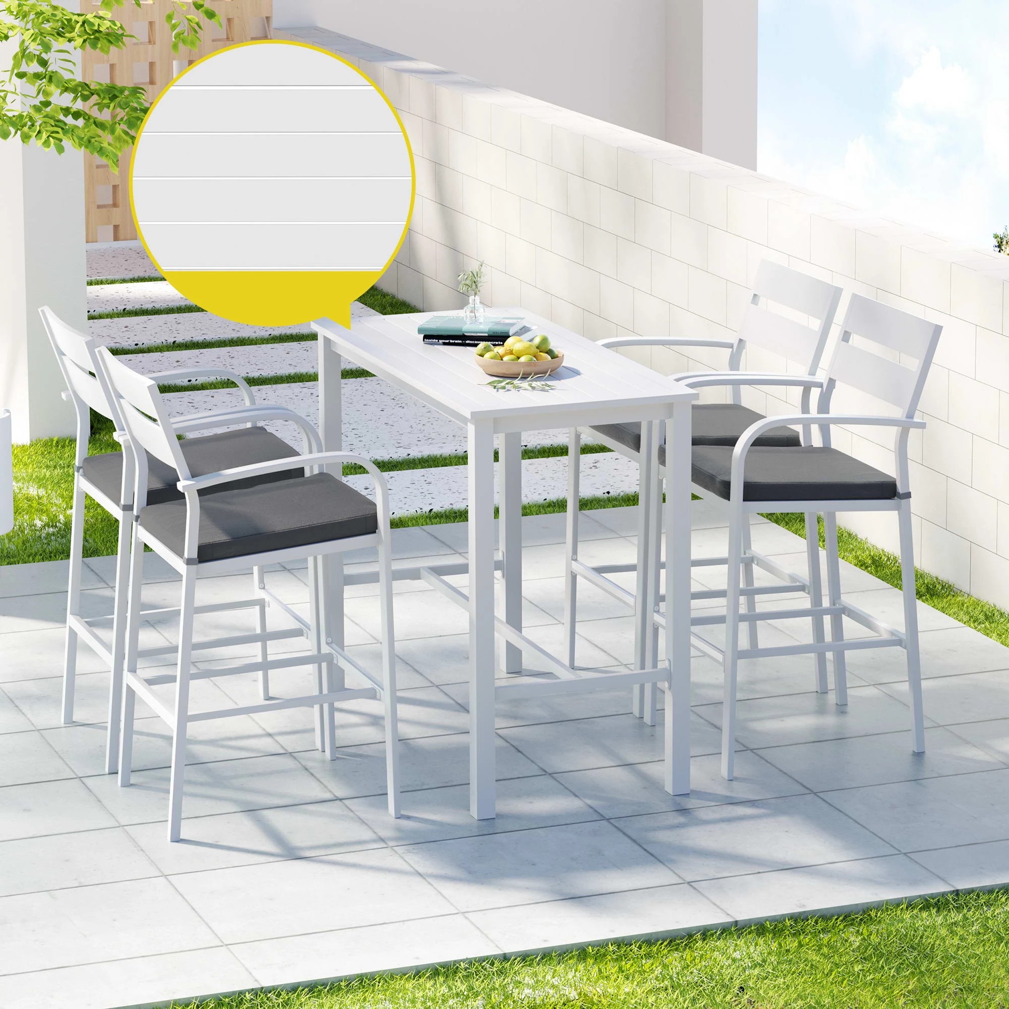6 Gardeon Outdoor Bar Set 5-Piece Patio Dining Chairs Aluminium Table Stools - White, 6 of 8