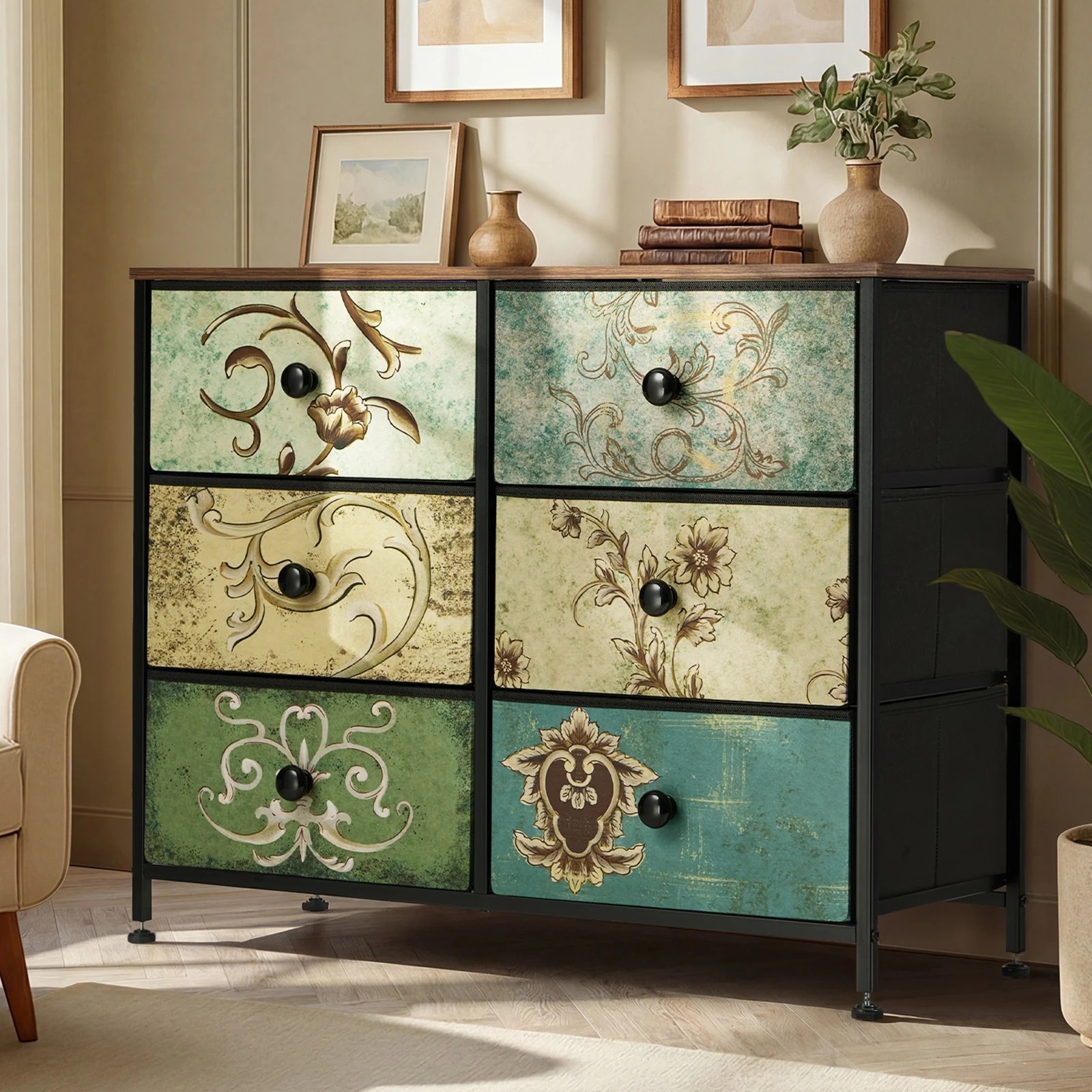 3 Oikiture 6 Chest of Drawers Fabric Storage Cabinet Retro Lowboy Organizer - Multi, 3 of 6