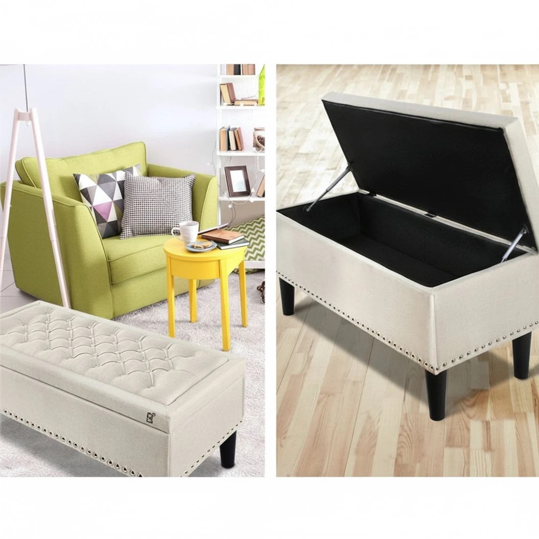 5 Artiss Storage Ottoman Blanket Box 96cm Linen Taupe - Beige, 5 of 7