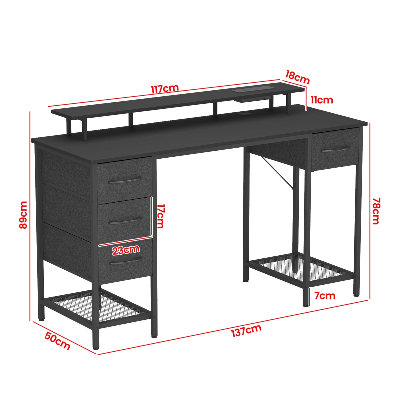 9 Advwin 137cm Black Computer Desk With Led Lights Power Outlets Gaming Desk, 9 of 9