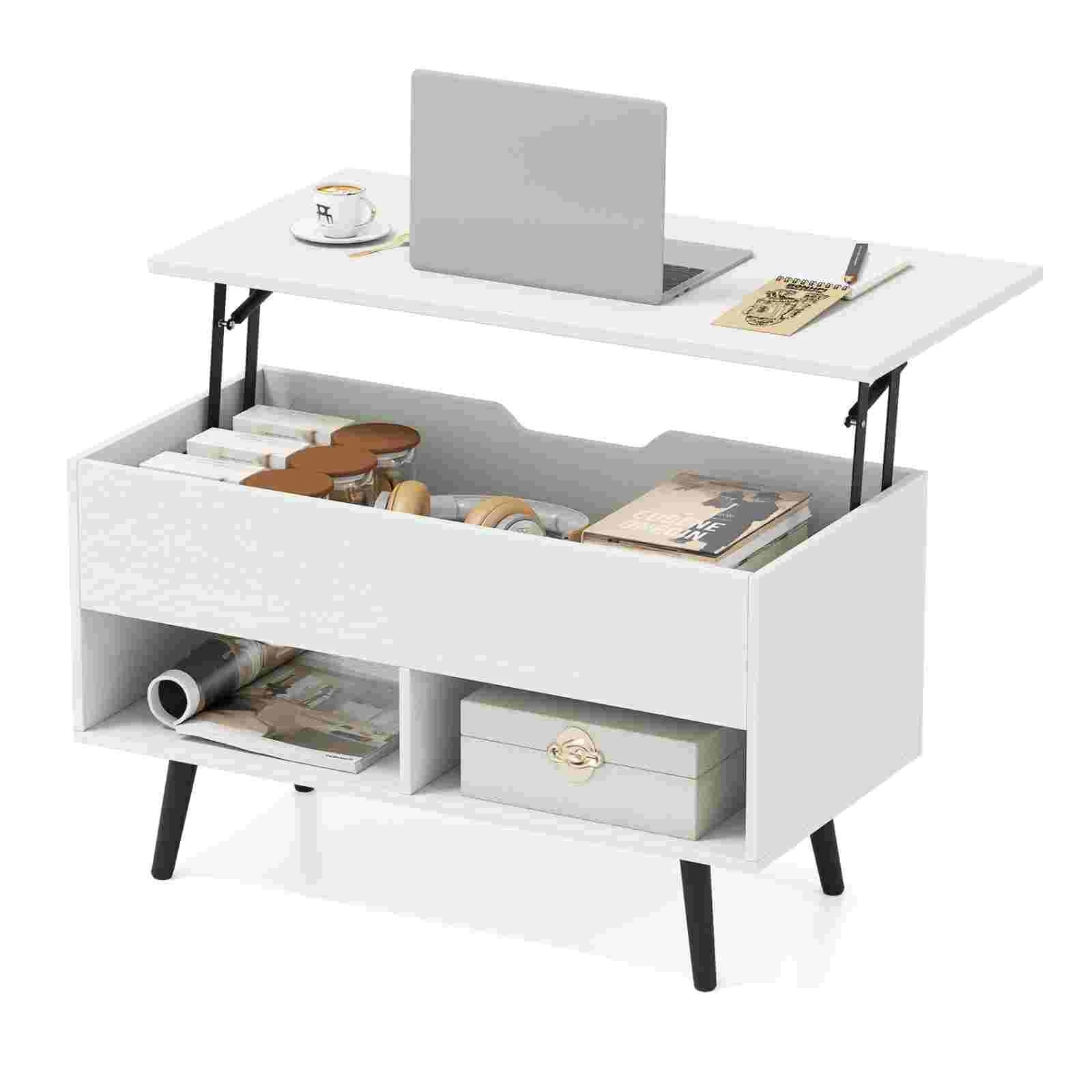 5 Costway 80cm Lift Top Coffee Table Modern Dining Table w/Hidden Storage Compartment - White, 5 of 5
