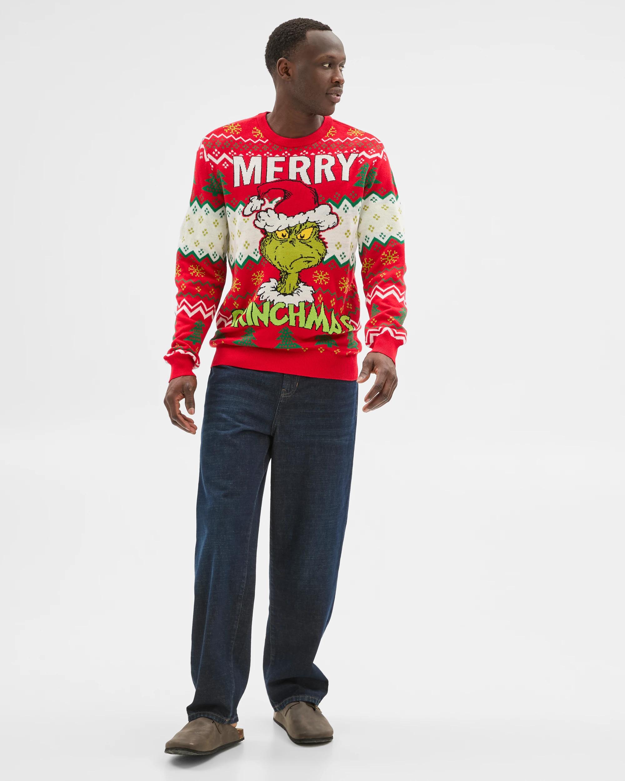 2 Men's Licensed Grinch Christmas Jumper — Red 100% Acrylic Crew Neck RED, 2 of 6