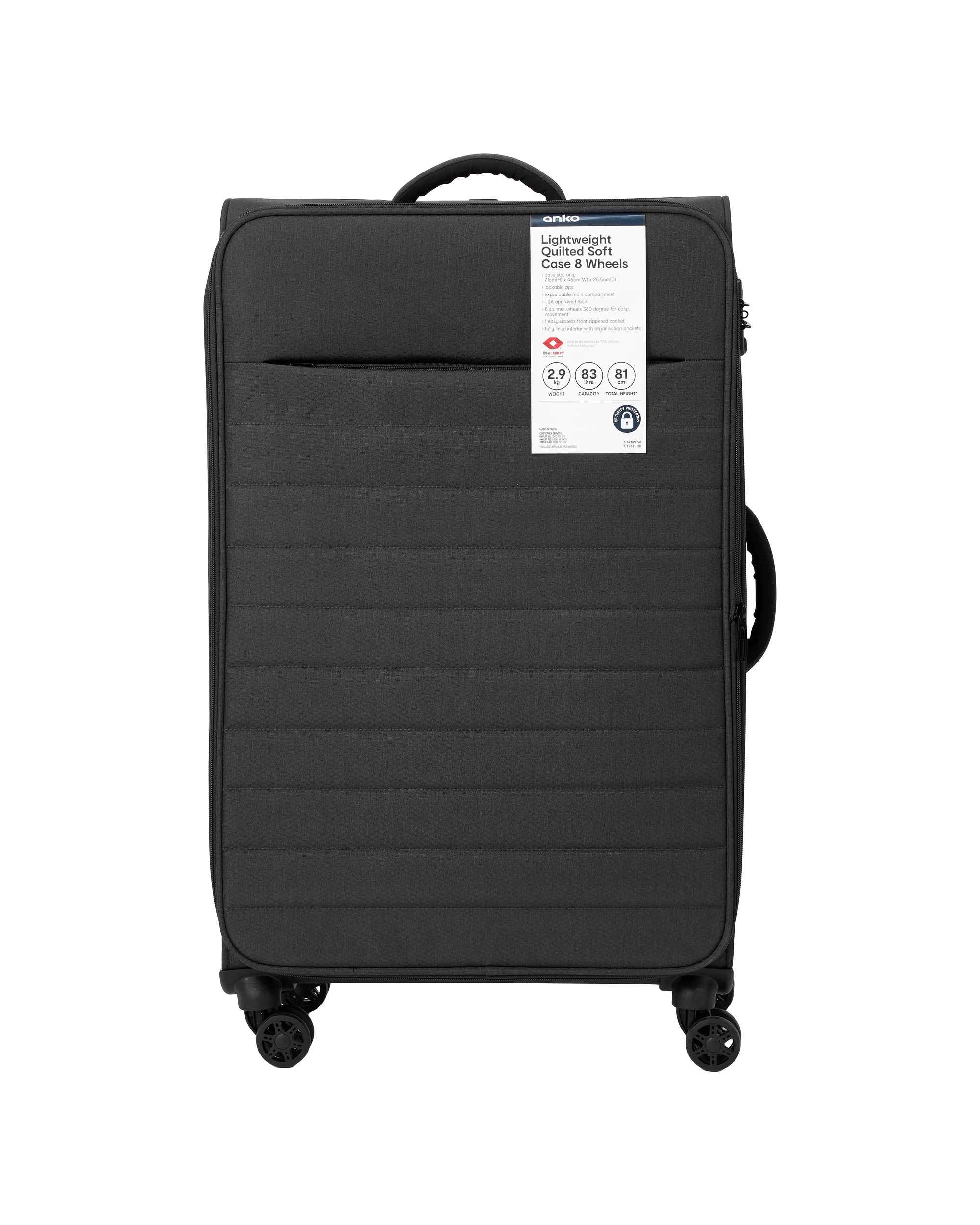 8 71cm 8 Wheels Lightweight Quilted Soft Case - Charcoal, 8 of 8