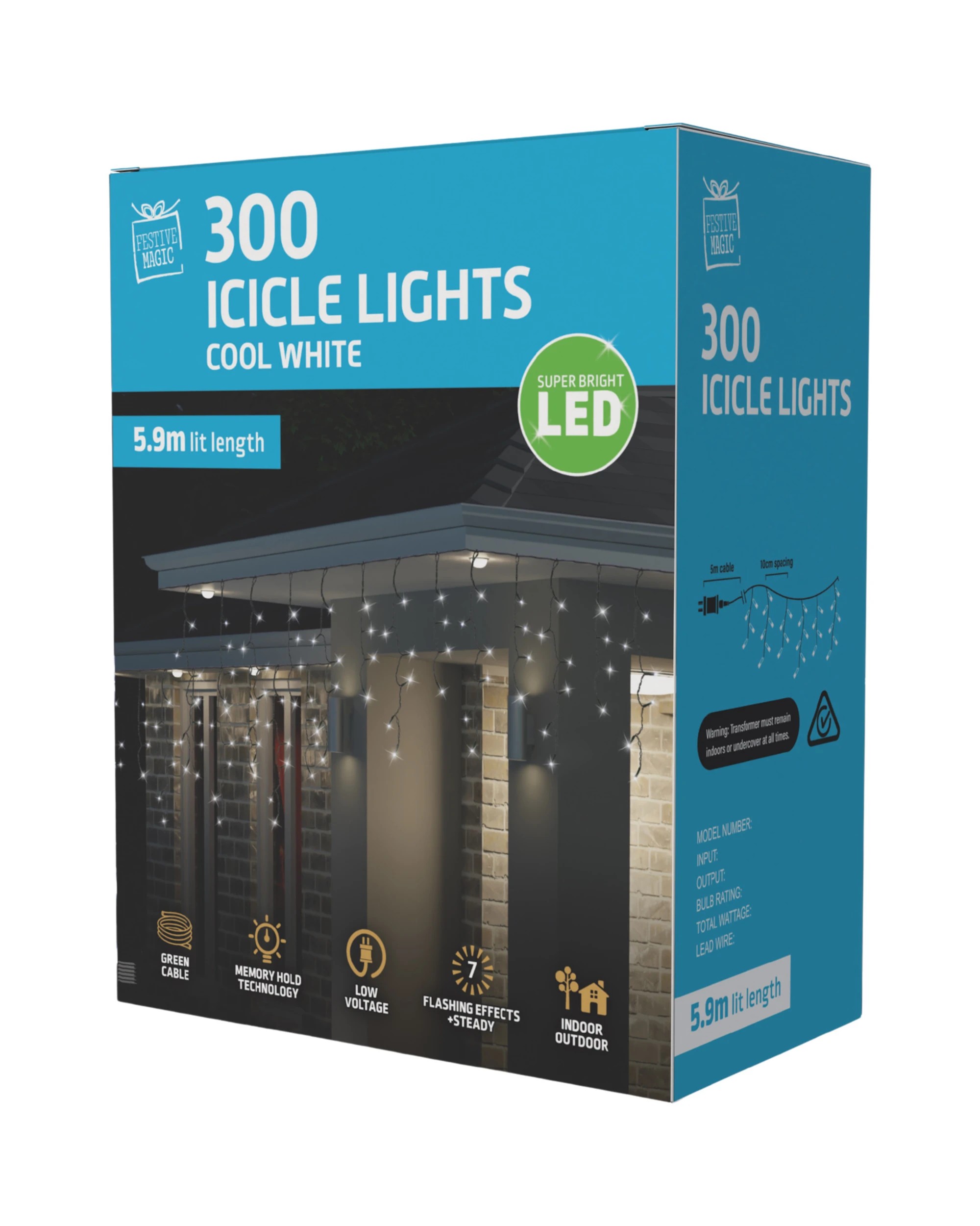 2 Uncle Bills 300 Cool LED Icicle Lights 5.9m - White, 2 of 2