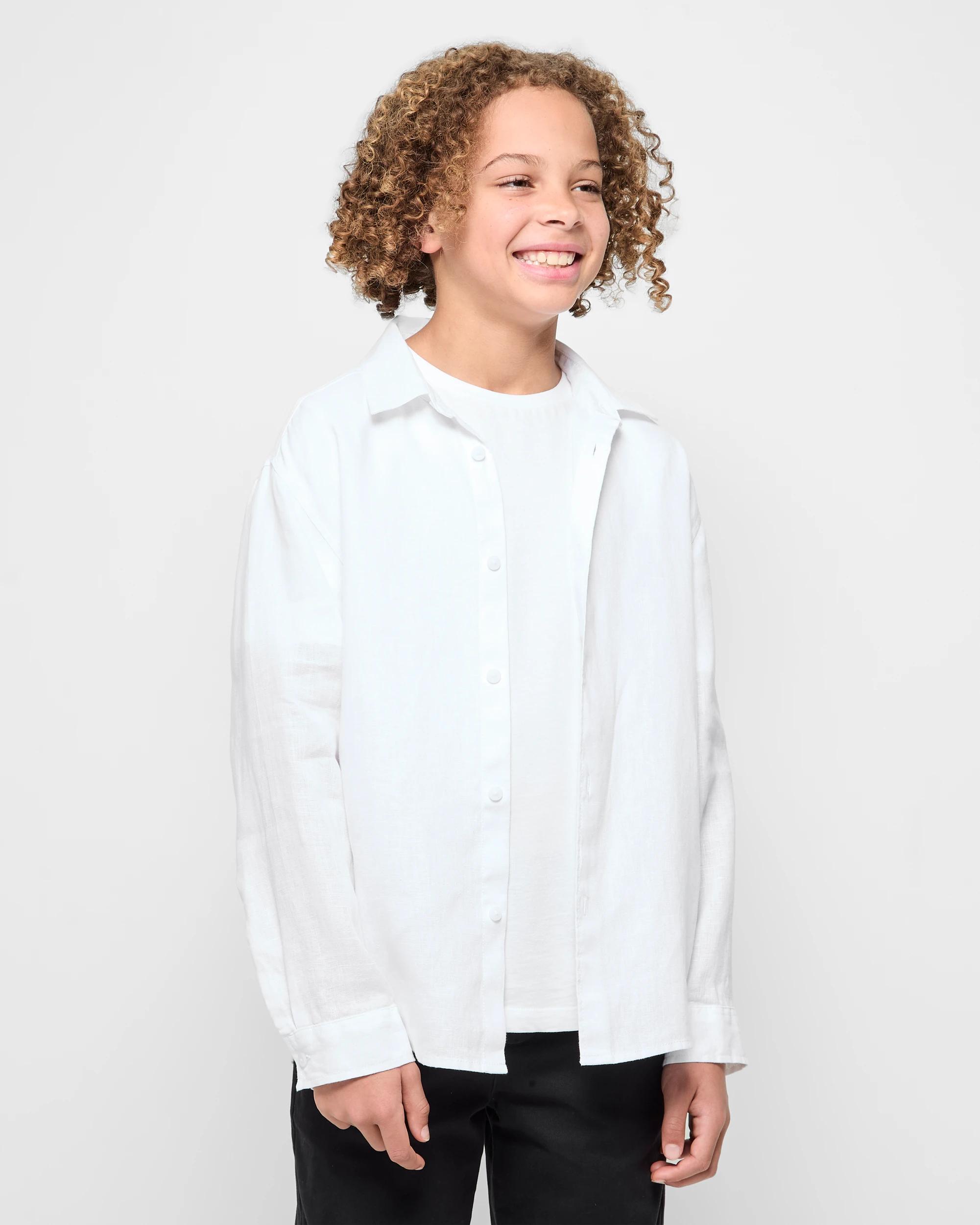 1 Target European Linen Long Sleeve Shirt WHITE, 1 of 7