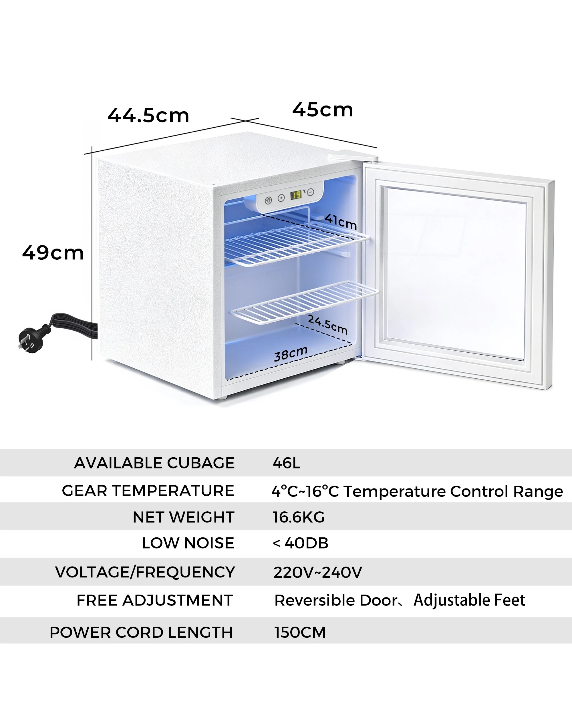 5 Advwin Digital Mini Beverage Cooler 46L Wine Cooler with Interior Light - White, 5 of 5