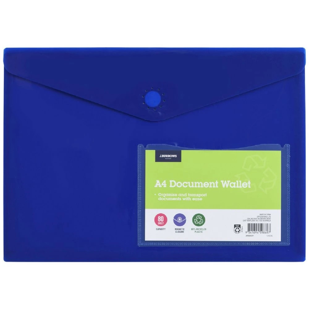 1 J.Burrows A4 Document Wallet Magnetic Closure Navy, 1 of 4