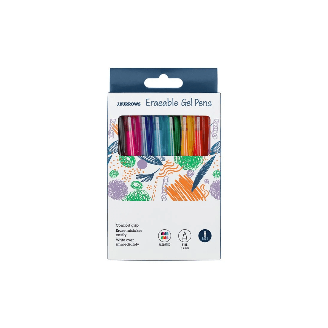 1 J.Burrows Erasable Gel Pens 0.7mm Assorted 8 Pack, 1 of 4