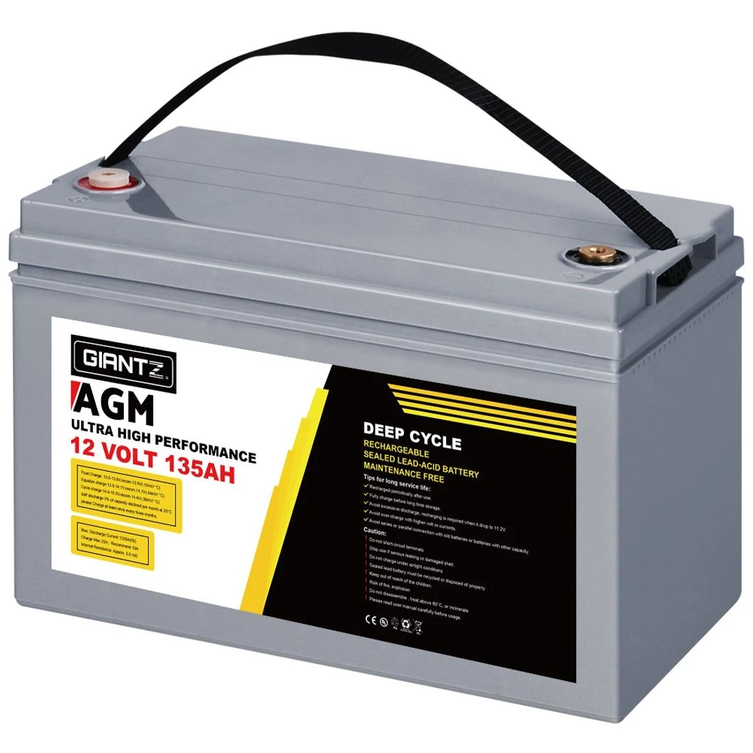3 Giantz AGM Deep Cycle Battery 12V 135Ah Box Portable Solar Caravan Camping - Grey, 3 of 5