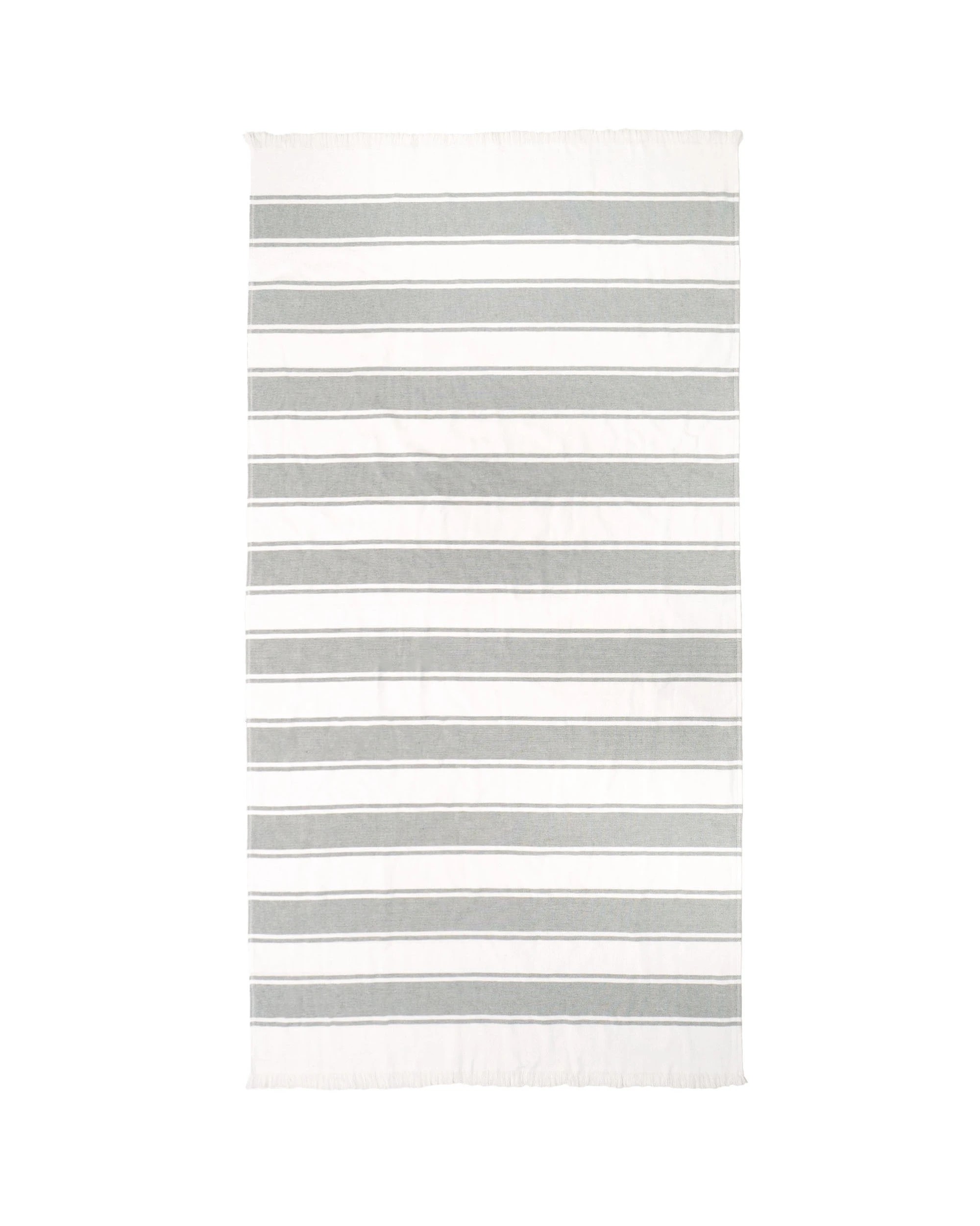 1 Bambury Andie Cotton Lightweight Striped Beach Towel with Fringe Moss - Grey, 1 of 3
