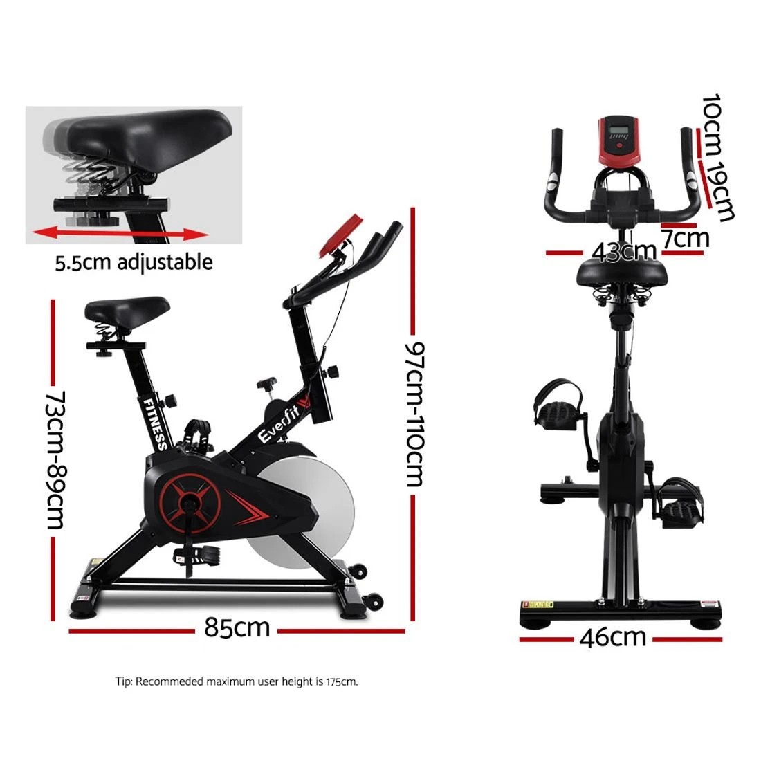 2 Everfit Spin Bike Exercise Bike Flywheel Cycling Home Gym Fitness - Multi, 2 of 6