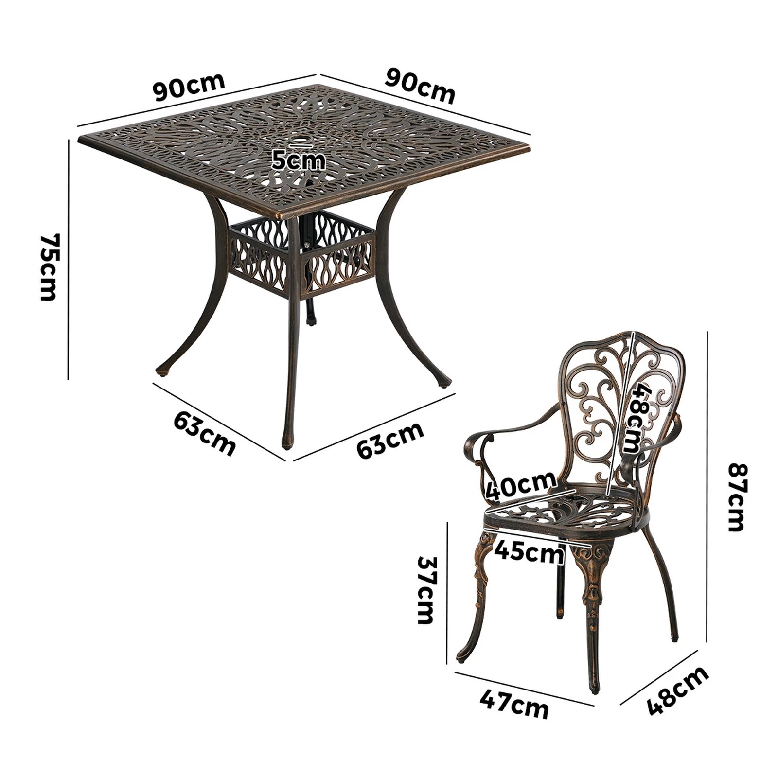 2 Livsip 3 Piece Outdoor Patio Set Bistro Patio Setting Cast Aluminium Butterfly - Bronze, 2 of 7