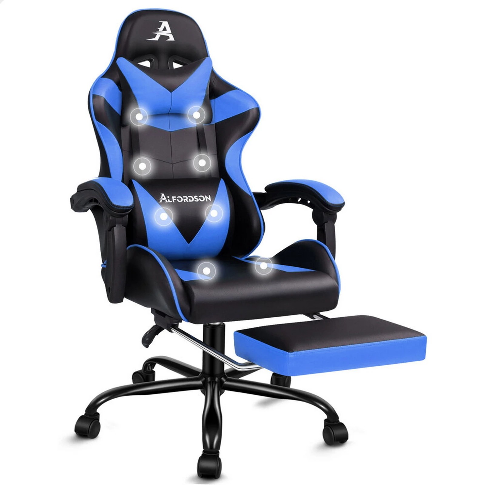1 Alfordson Gaming Chair Office Massage Computer Racing Seat PU Leather - Blue, 1 of 10