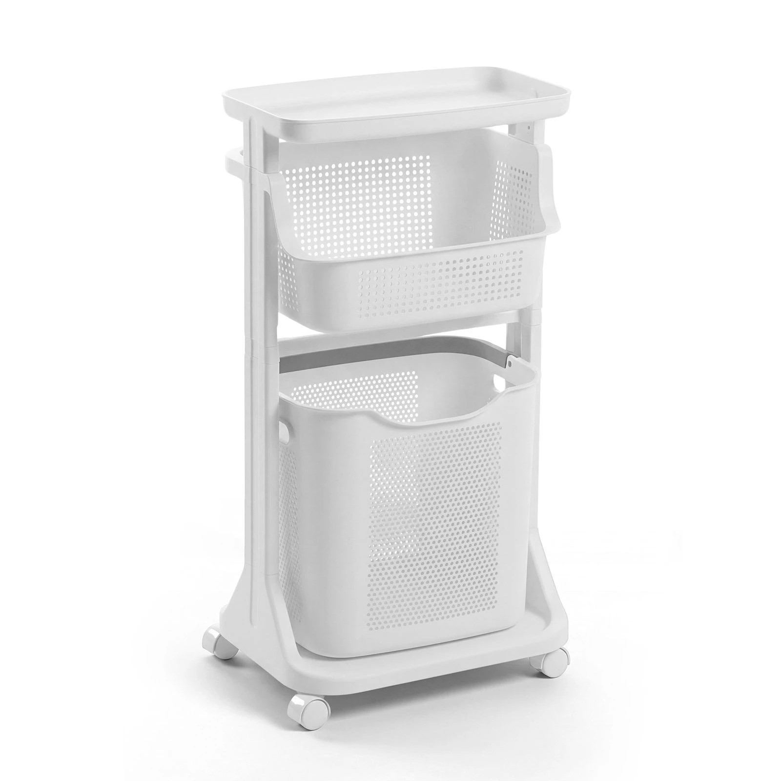 2 Dr Fussy 3 Tier Rolling Laundry Hamper with Wheels Plastic Baskets Clothes, 2 of 7