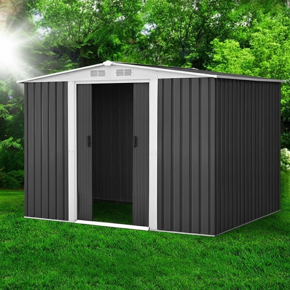 8 Giantz Garden Shed Sheds Outdoor Storage Workshop Metal Shelter Sliding Door - Grey, 8 of 8