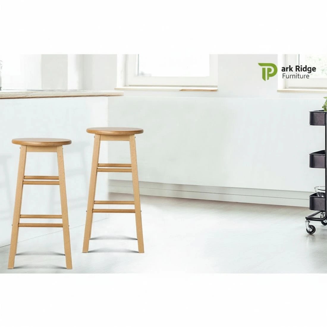 5 Artiss 2x Bar Stools Round Chairs Wooden - Brown, 5 of 10