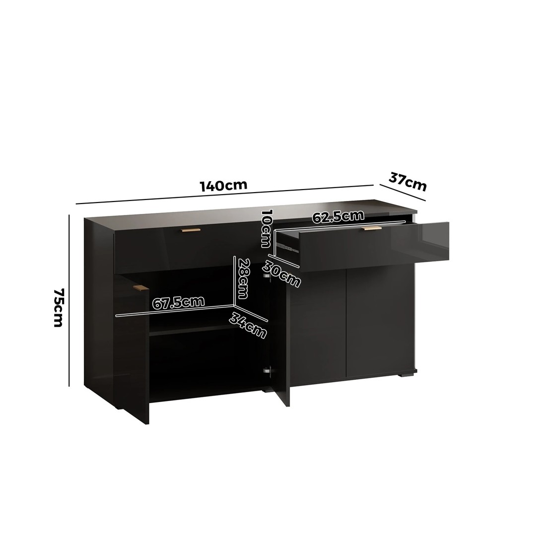 9 Oikiture Sideboard Buffet High Gloss
 - Black, 9 of 10