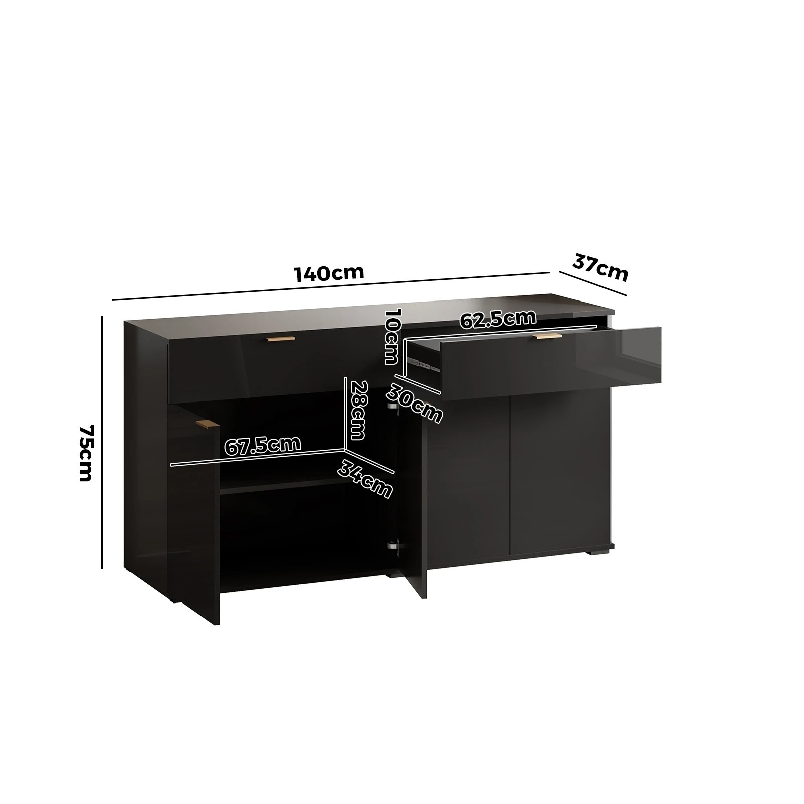 9 Oikiture Sideboard Buffet High Gloss
 - Black, 9 of 10