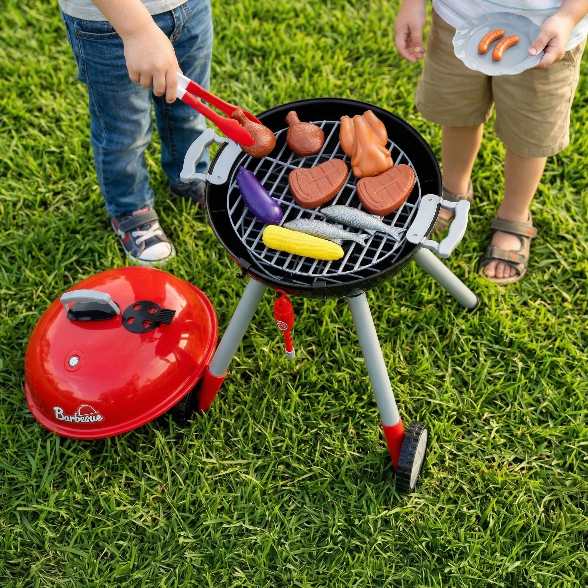 4 Keezi Kids Pretend Kitchen BBQ Playset Role Play Toy charcoal Play Food utensils seasoning bottle - Multi, 4 of 8