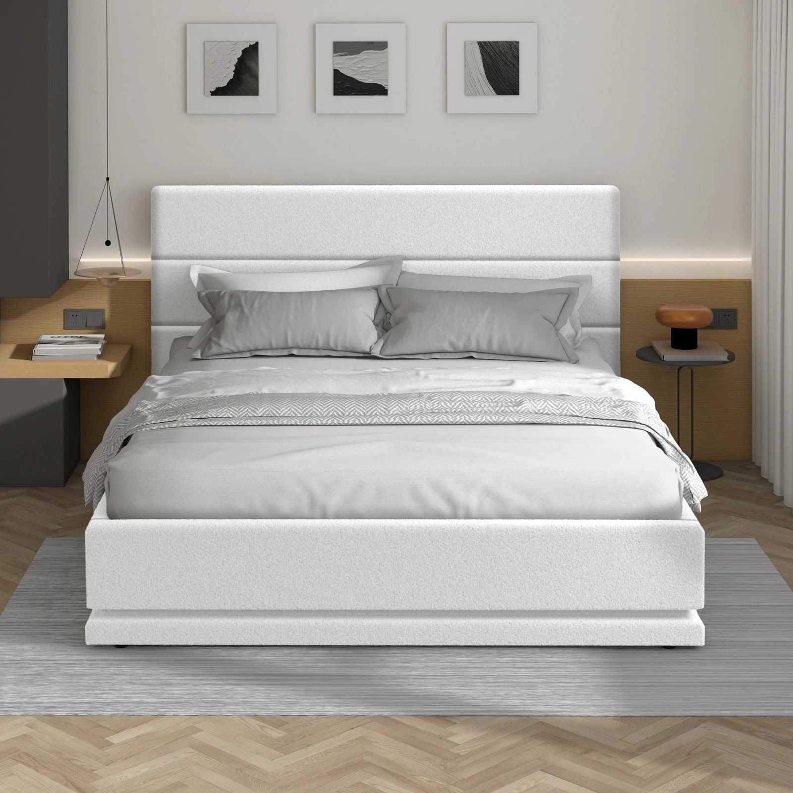 3 Alfordson Bed Frame King Size Platform RGB LED Gas Lift Base Storage Boucle - White, 3 of 10