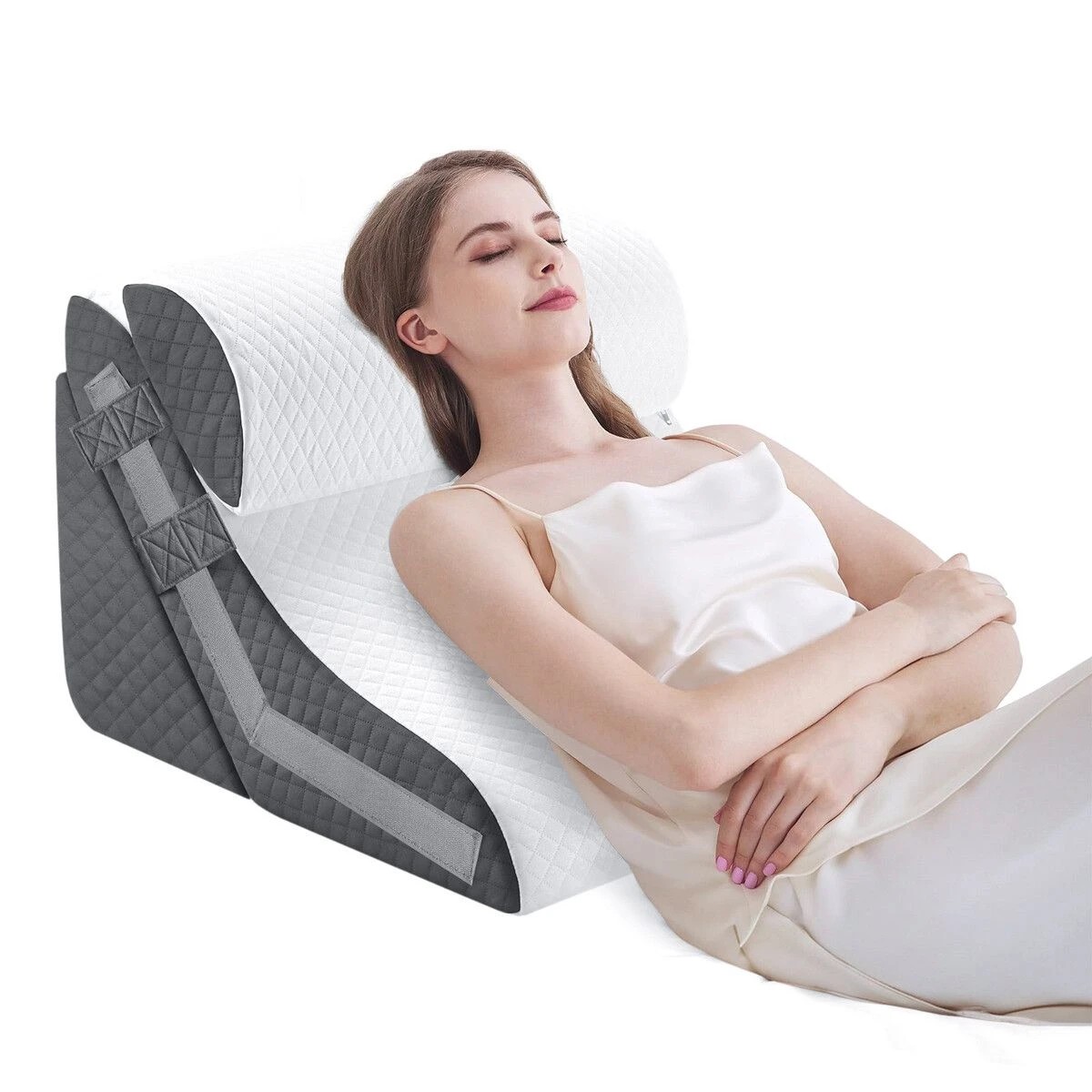 3 LUXDREAM Bed Wedge Pillow Set 3Pcs Triangle Cushion Memory Foam Head Back Support Adjustable Headrest for Sleeping, 3 of 3