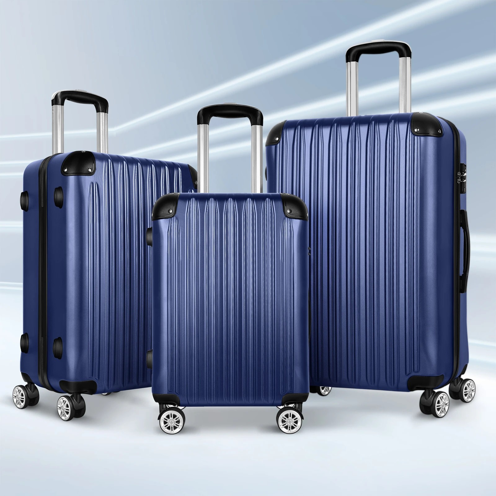 2 Alfordson Luggage 3PCS Suitcase Sets ABS+PC Trolley TSA Hard Shell Case - Blue, 2 of 10