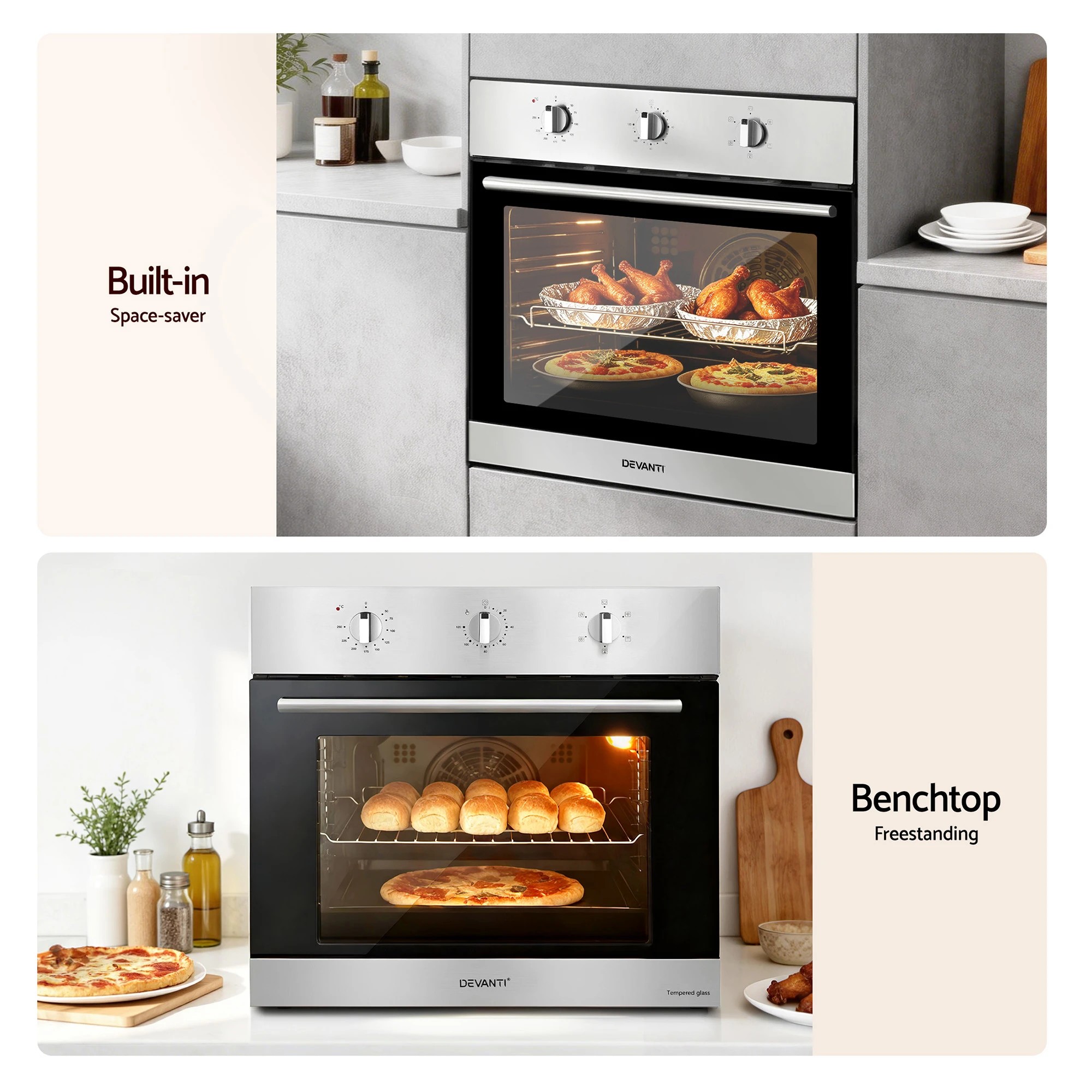 9 Devanti 60cm Electric Built In Wall Oven 70L Stainless Steel - Silver, 9 of 9