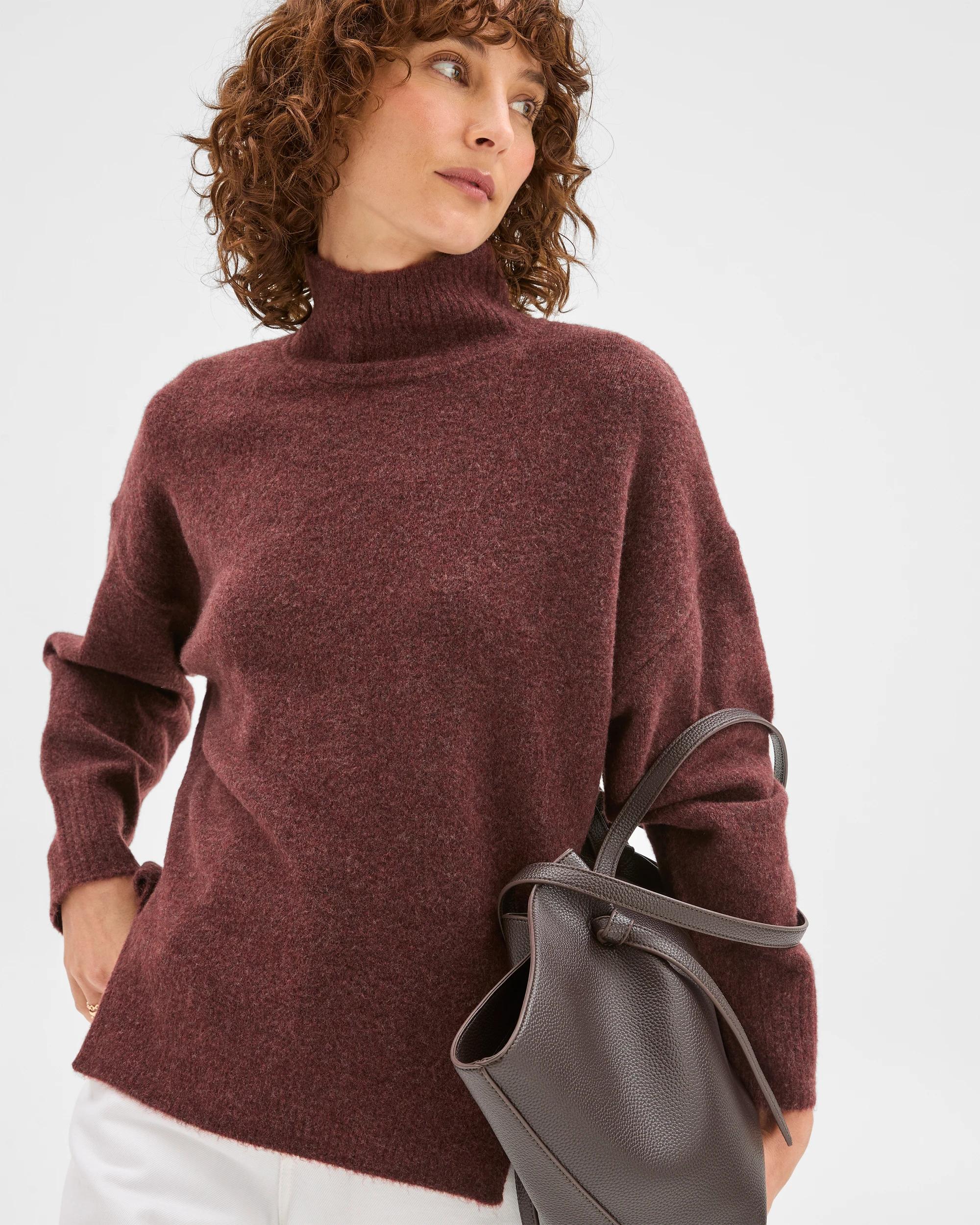 1 Target Woman Super Soft Mock Neck Jumper BURGUNDY, 1 of 7