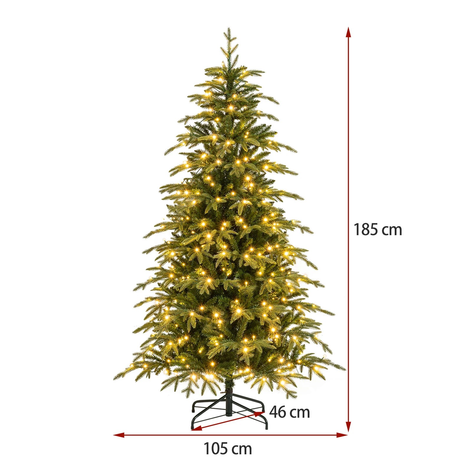 2 Costway 185cm PE & PVC Artificial Christmas Tree Pre-Lit Hinged Xmas Tree 11 Lighting Modes, 2 of 7