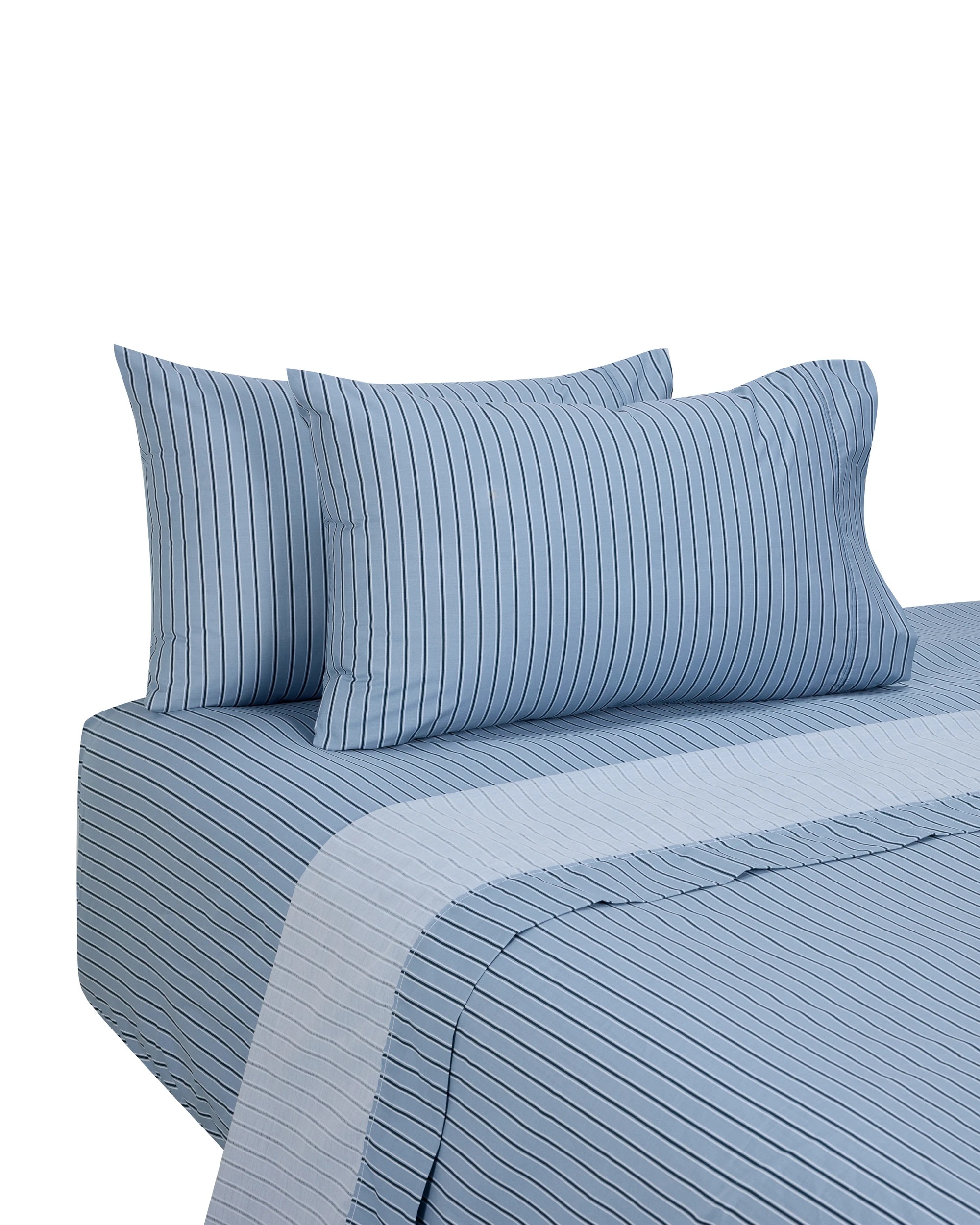 5 250 Thread Count Stripe Cotton Sheet Set - Double Bed, Blue, 5 of 7